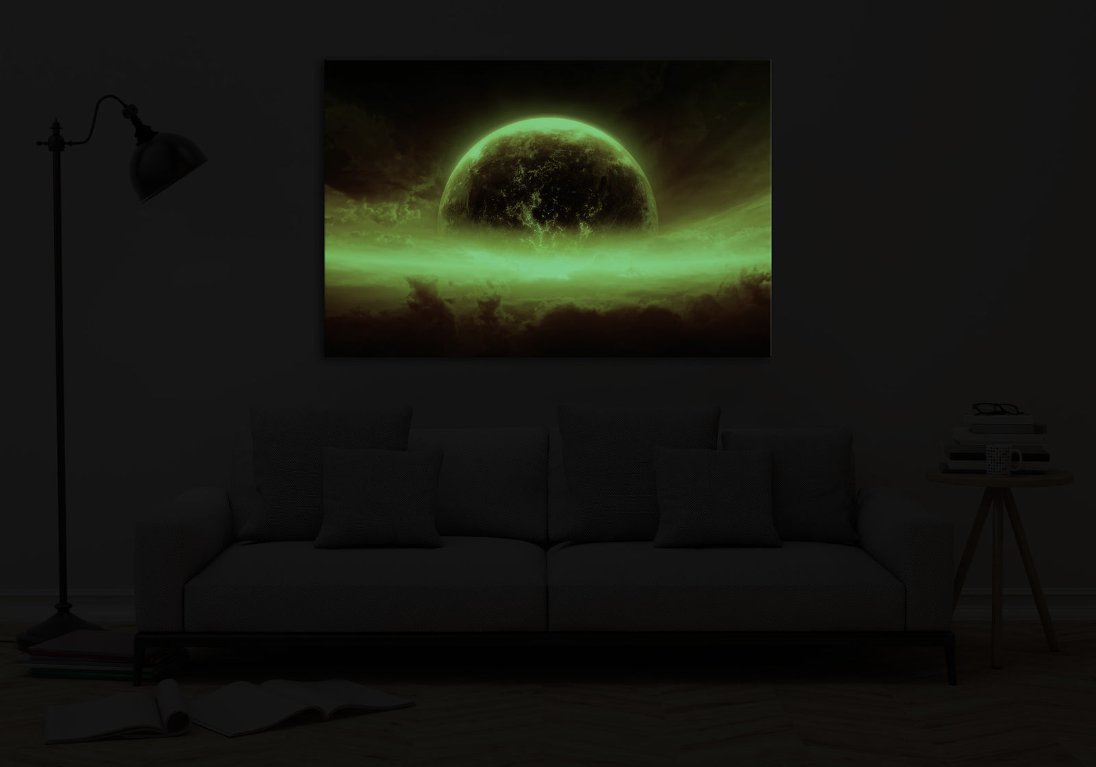 Cosmos No. 038, glowing in a room at night