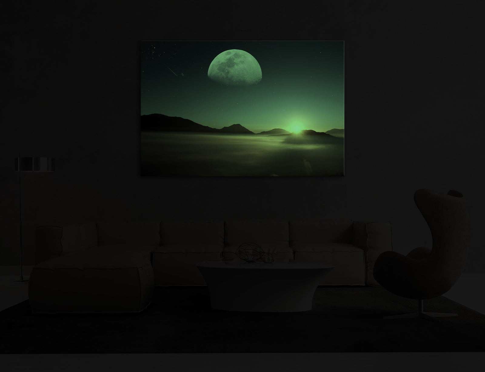 Cosmos No. 041, glowing in a room at night