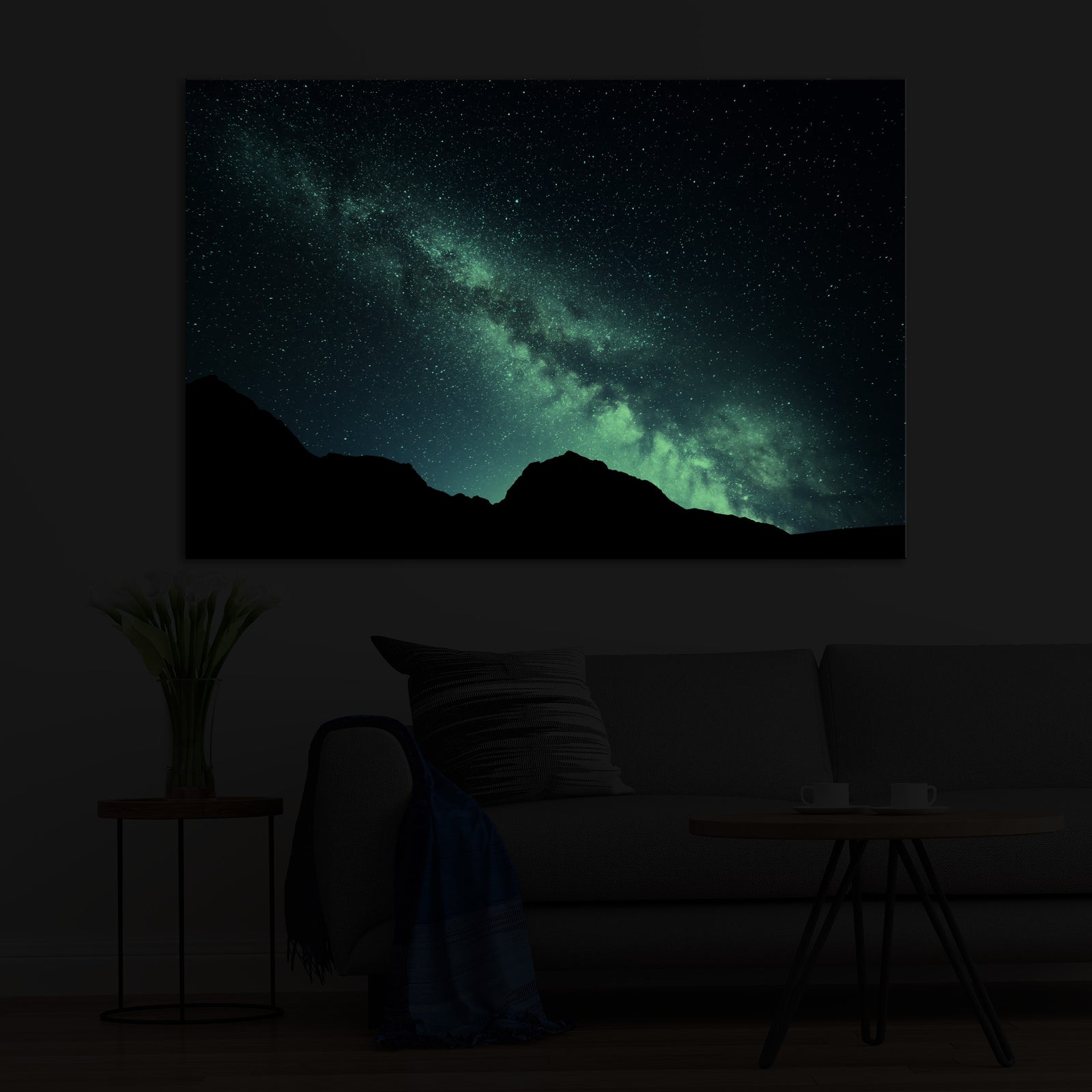 Cosmos No. 046, glowing in a room at night