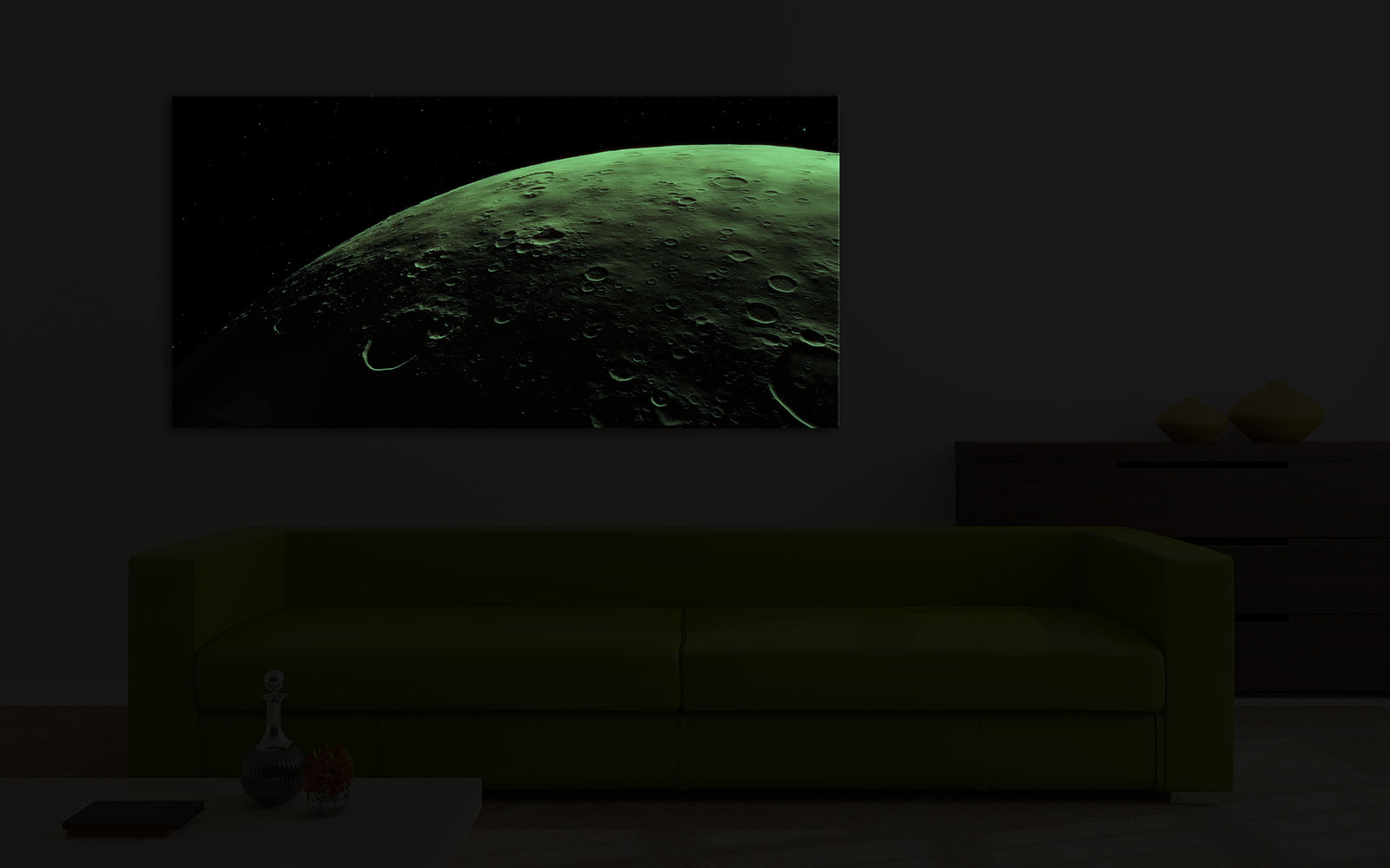 Cosmos No. 047, glowing in a room at night