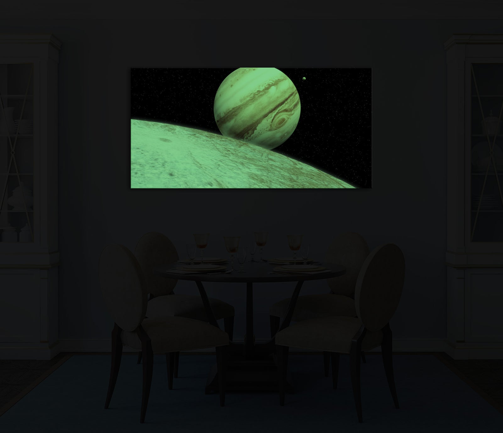 Cosmos No. 048, glowing in a room at night