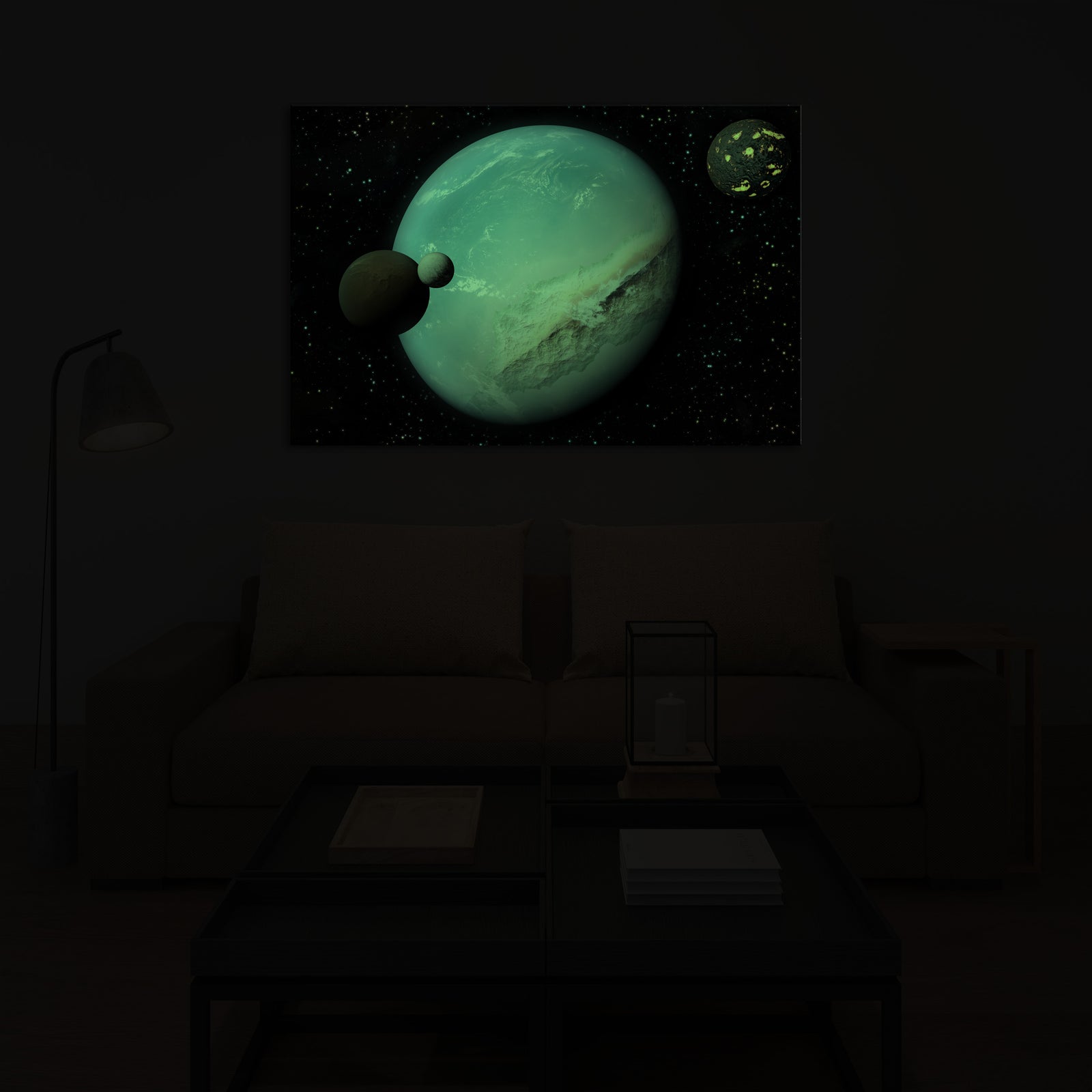 Cosmos No. 051, glowing in a room at night