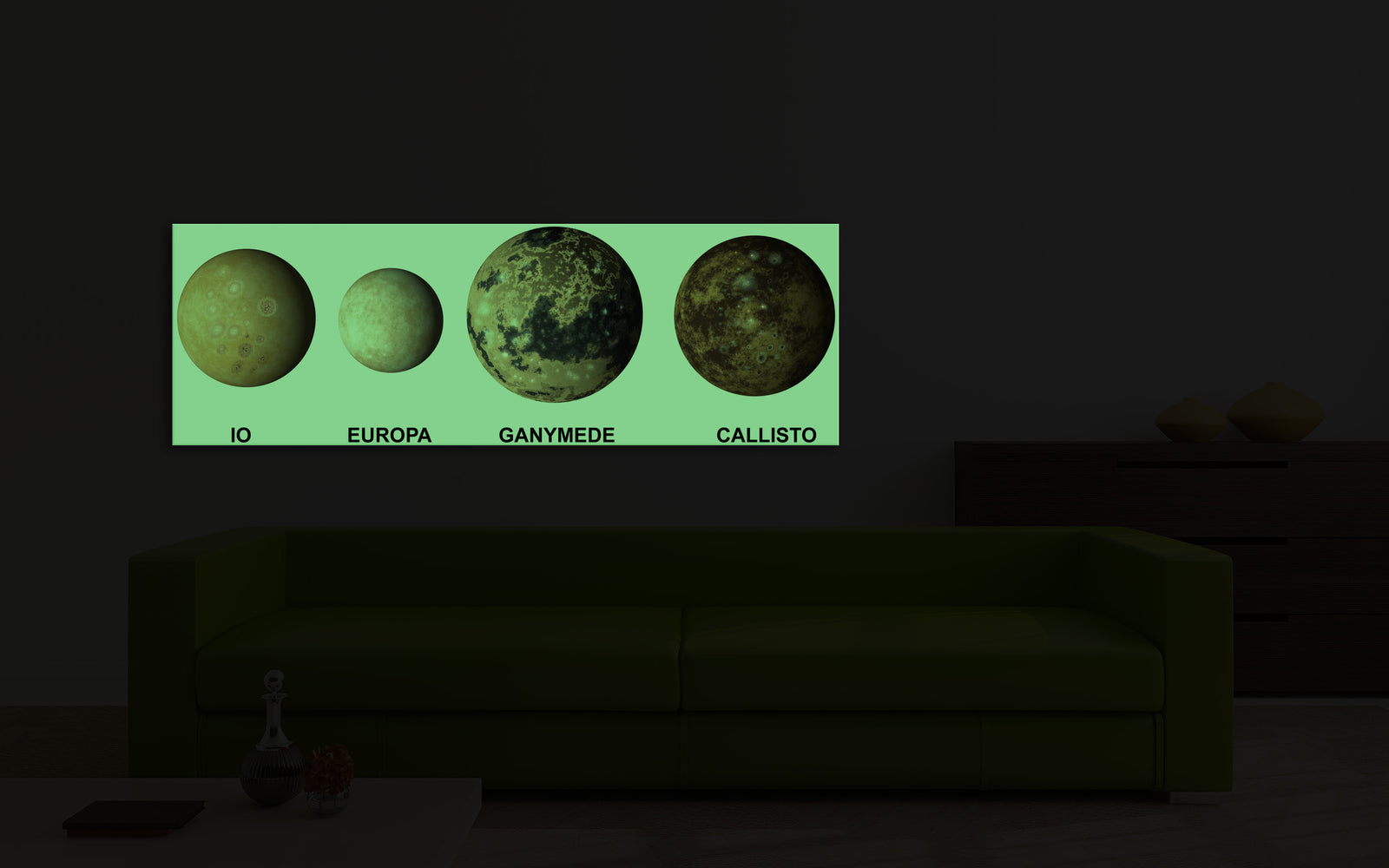 Cosmos No. 052, glowing in a room at night