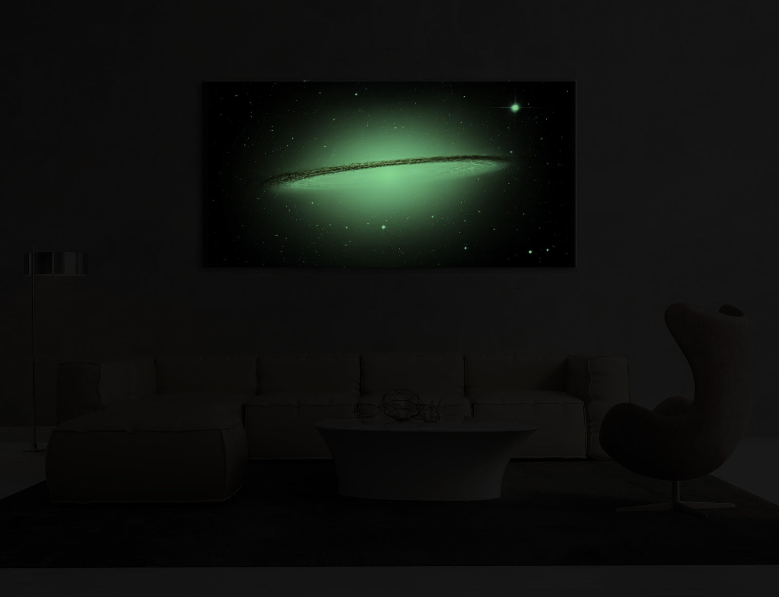 Cosmos No. 055, glowing in a room at night