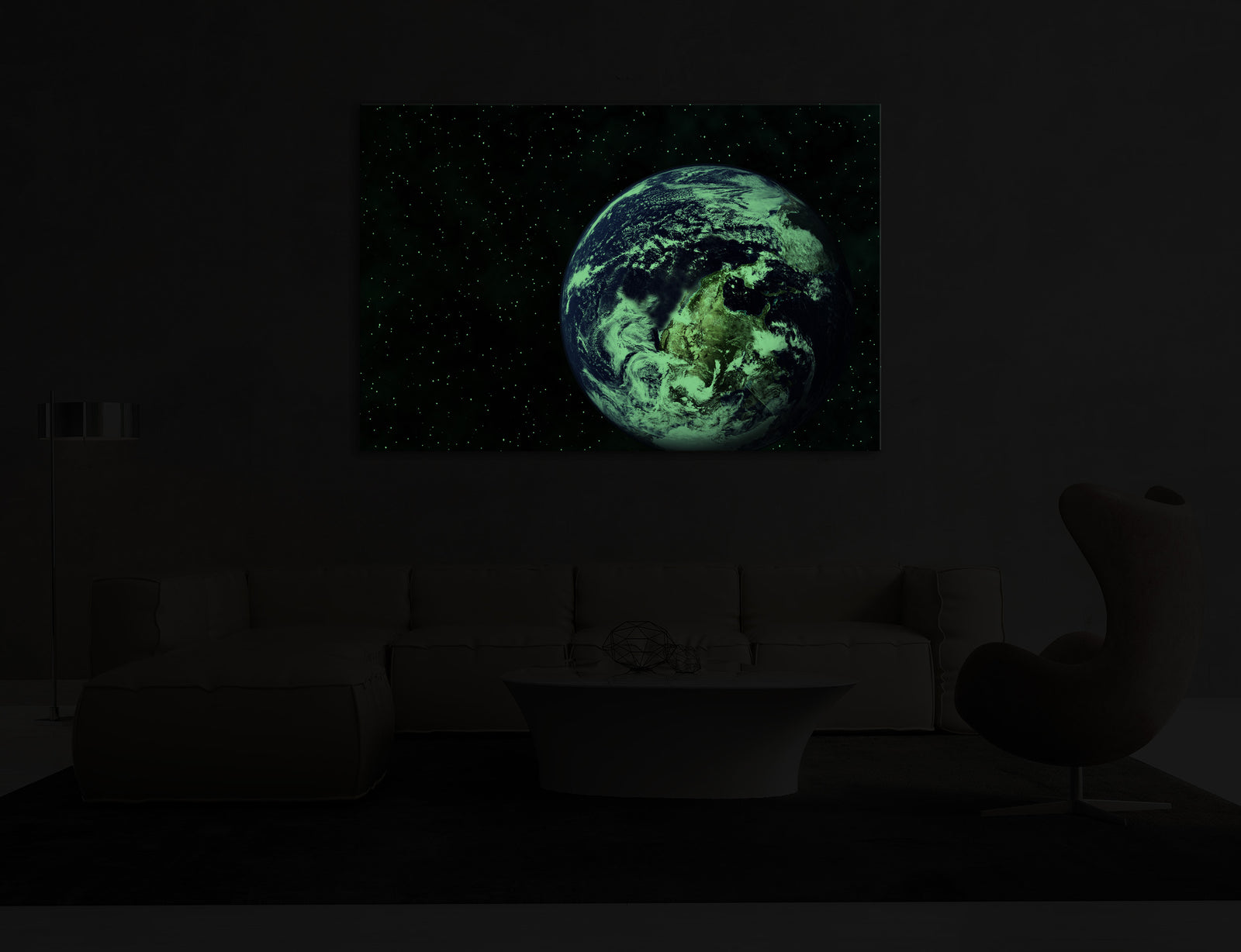 Cosmos No. 057, glowing in a room at night