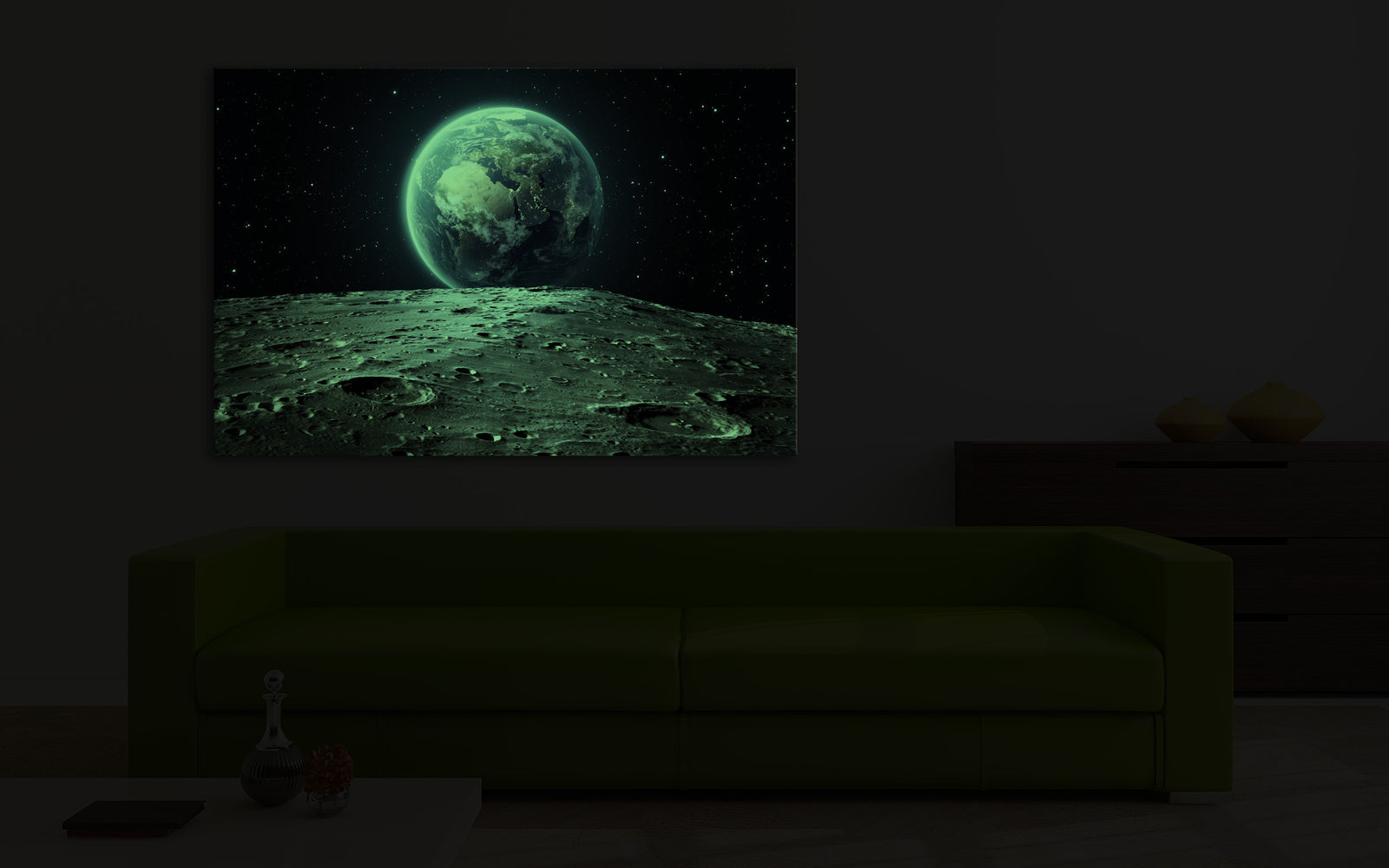 Cosmos No. 058, glowing in a room at night