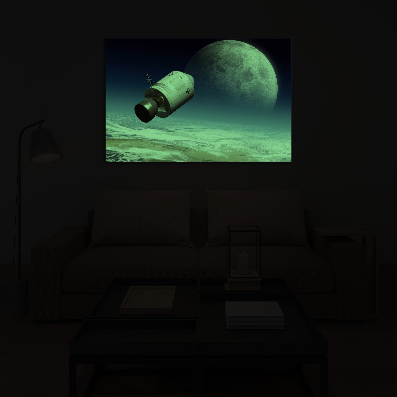 Cosmos No. 060, glowing in a room at night