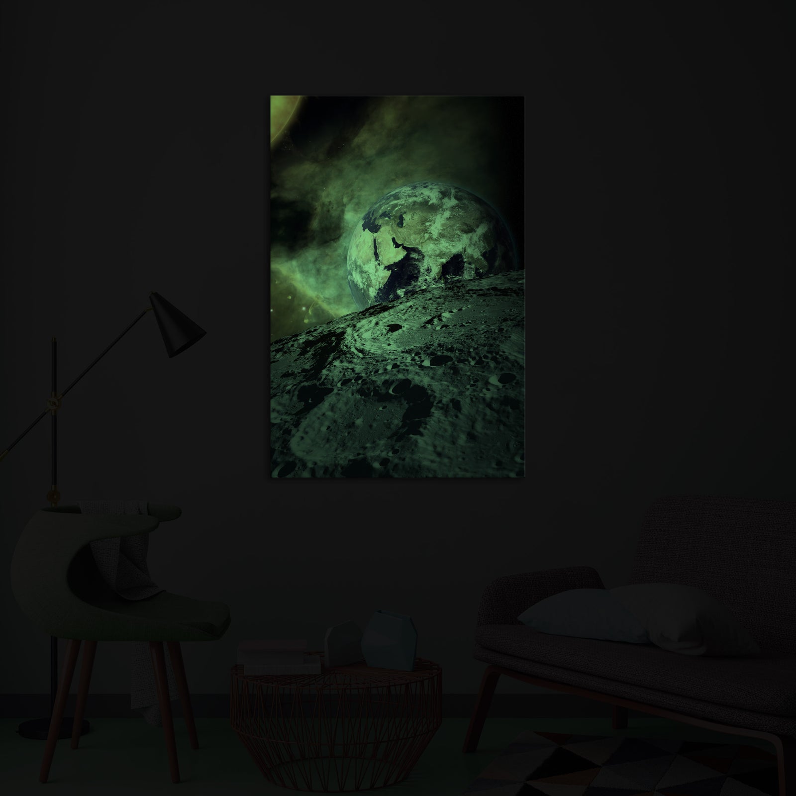 Cosmos No. 063, glowing in a room at night
