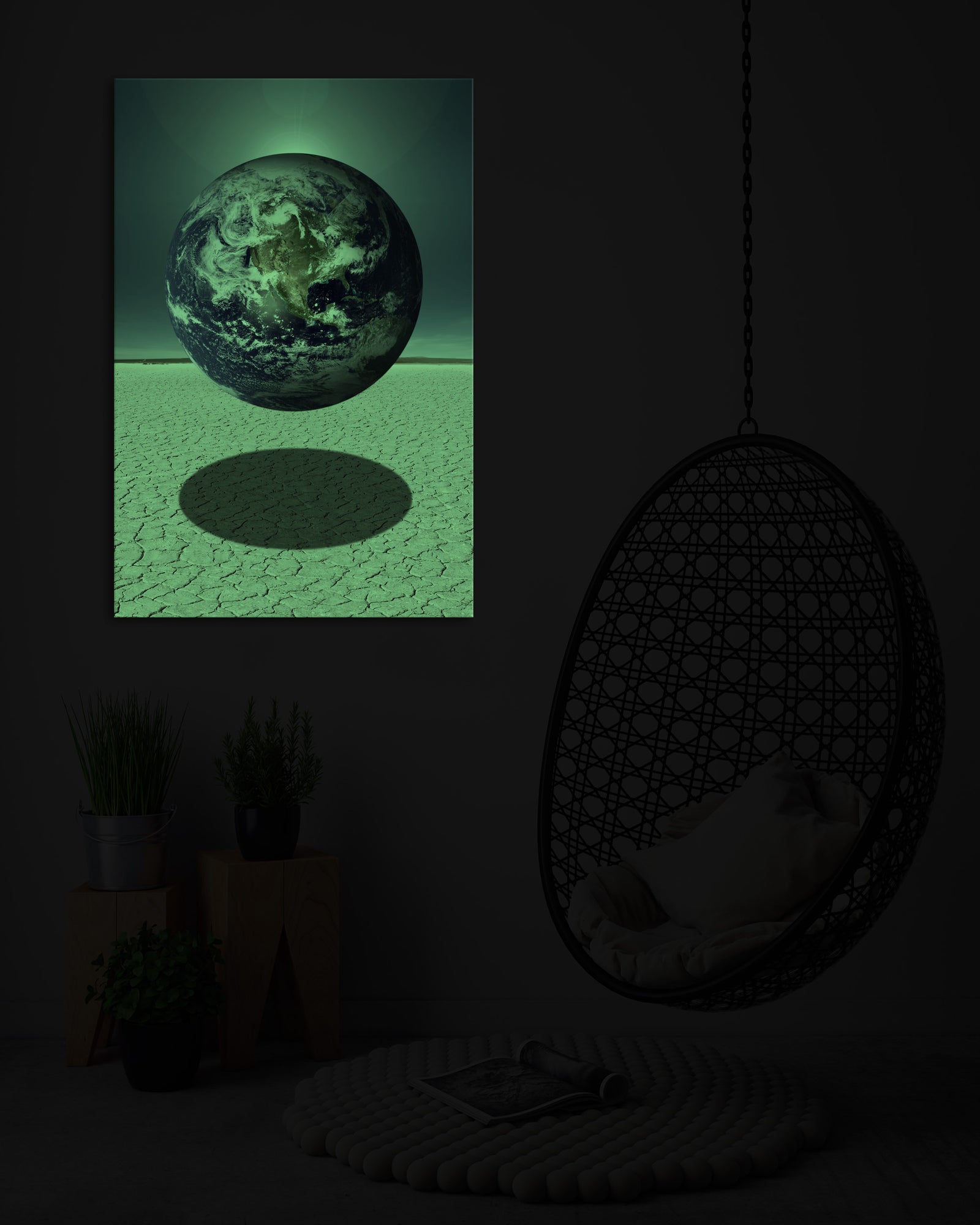 Cosmos No. 065, glowing in a room at night