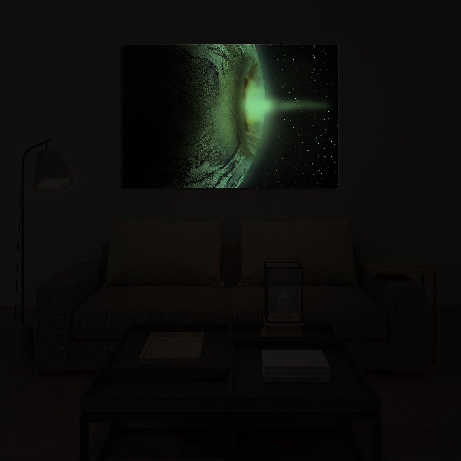 Cosmos No. 066, glowing in a room at night