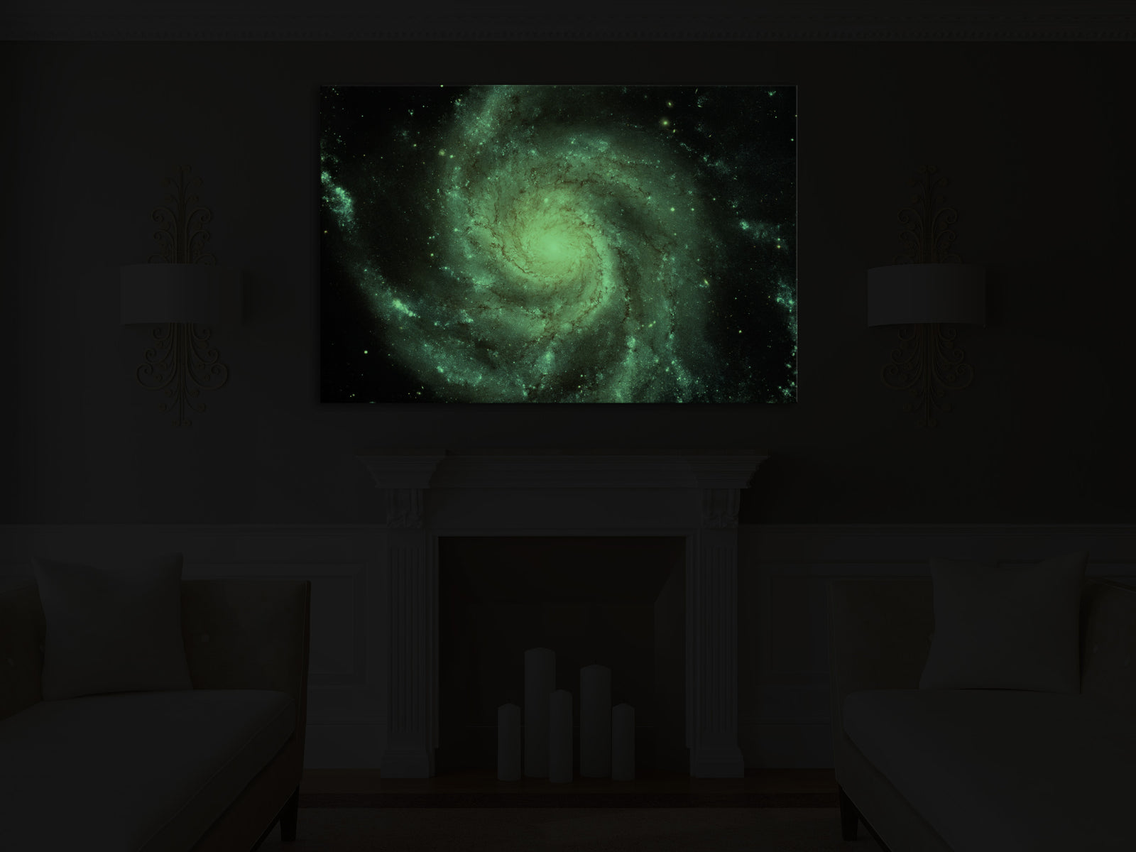 Cosmos No. 068, glowing in a room at night