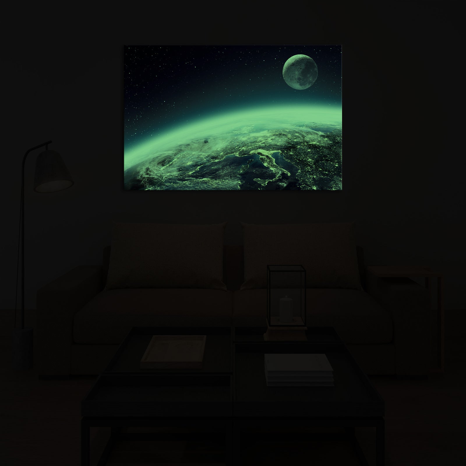 Cosmos No. 070, glowing in a room at night