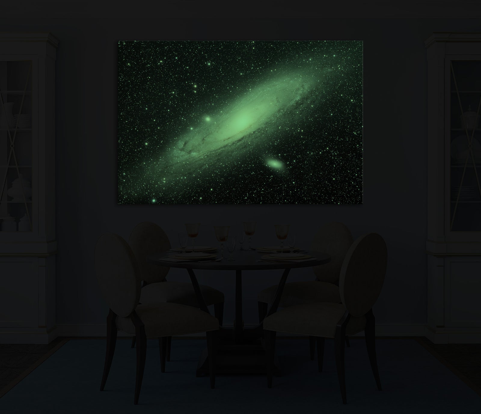 Cosmos No. 072, glowing in a room at night