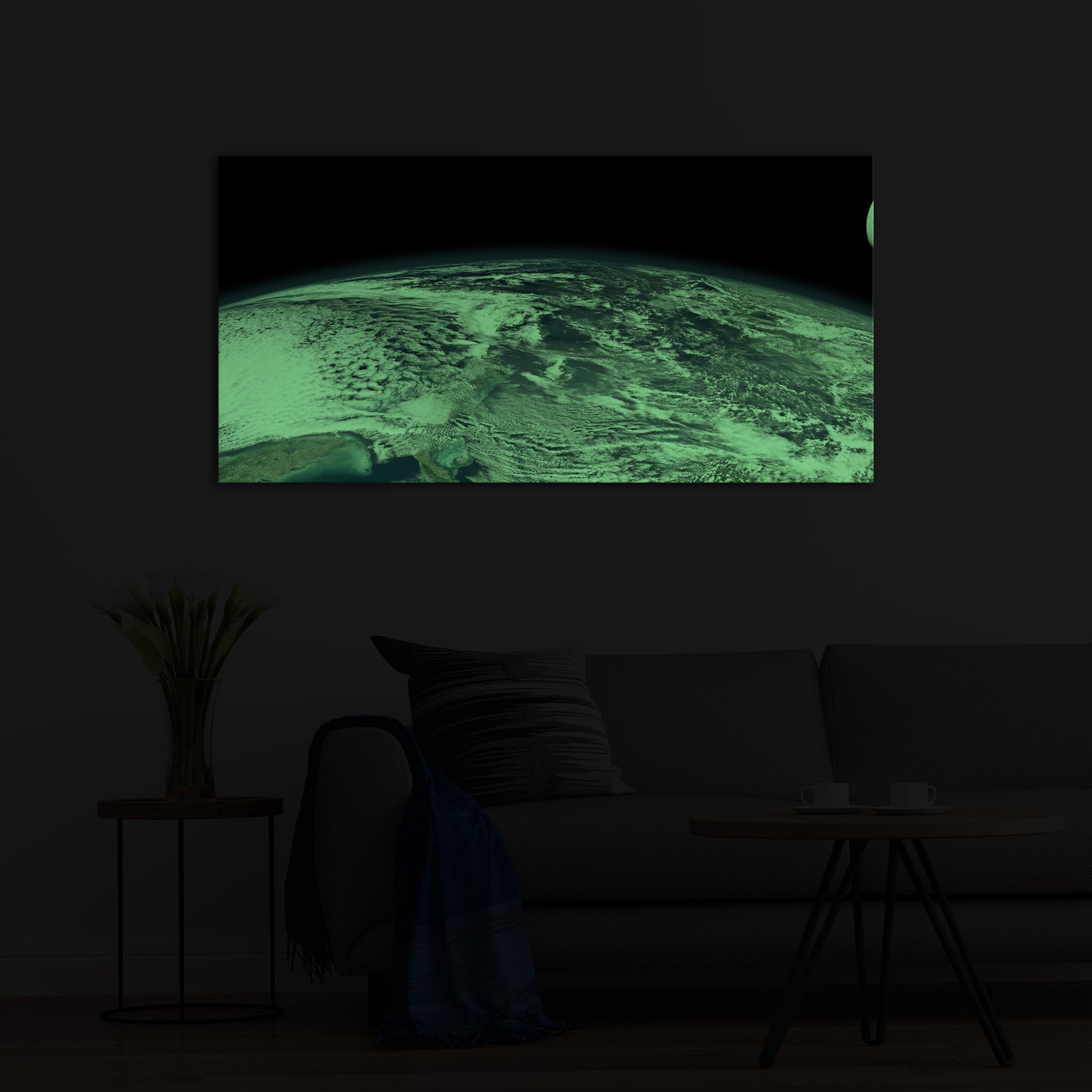 Cosmos No. 073, glowing in a room at night