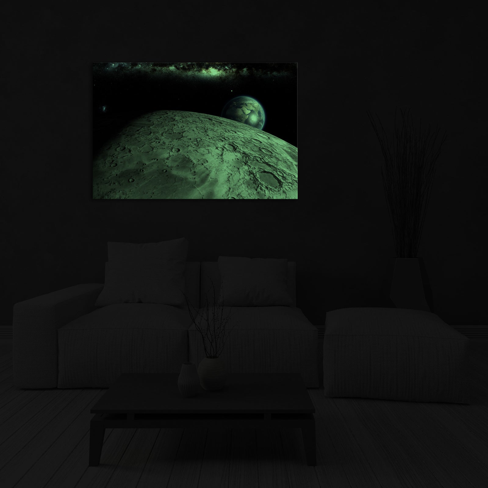 Cosmos No. 074, glowing in a room at night