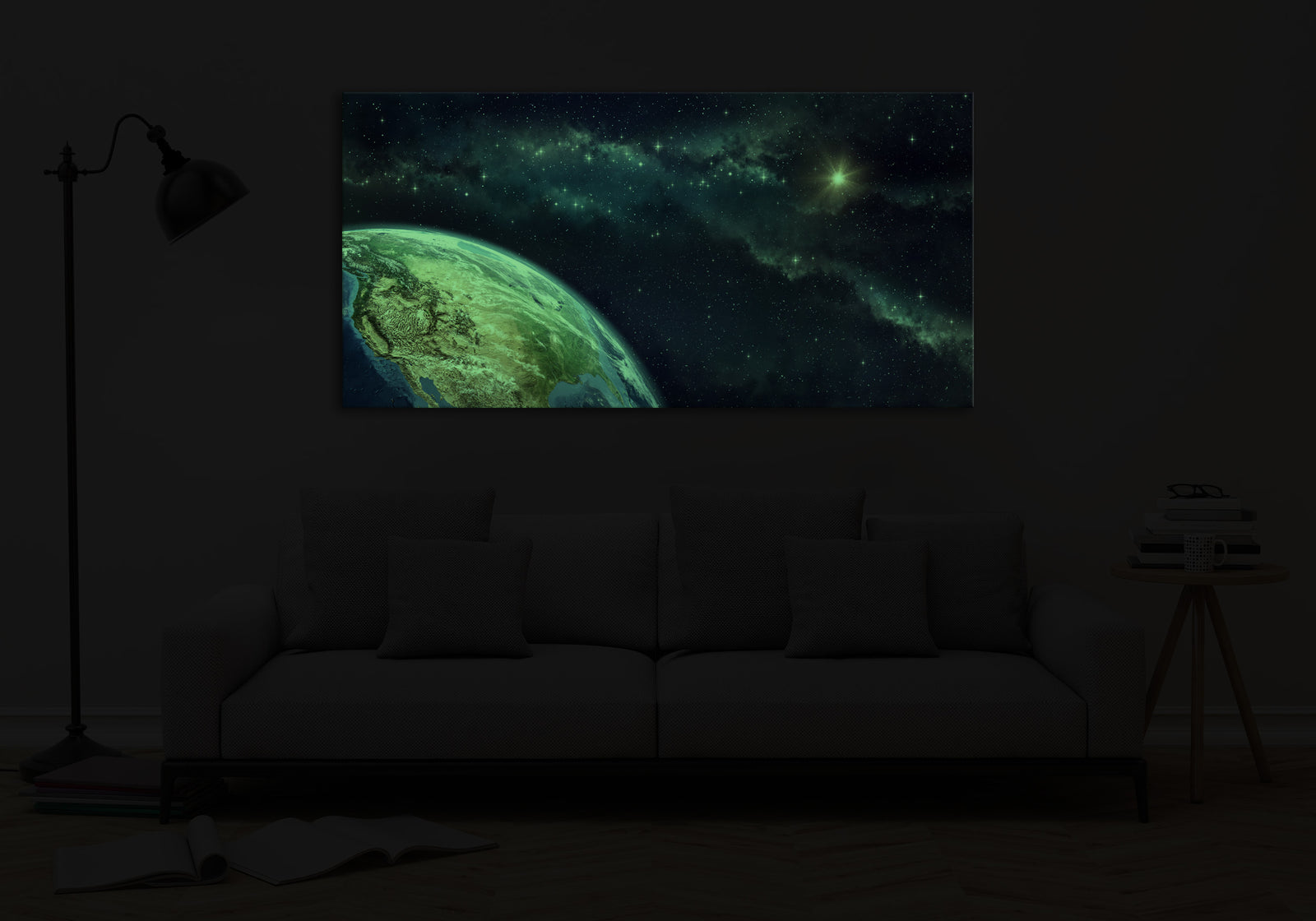 Cosmos No. 076, glowing in a room at night