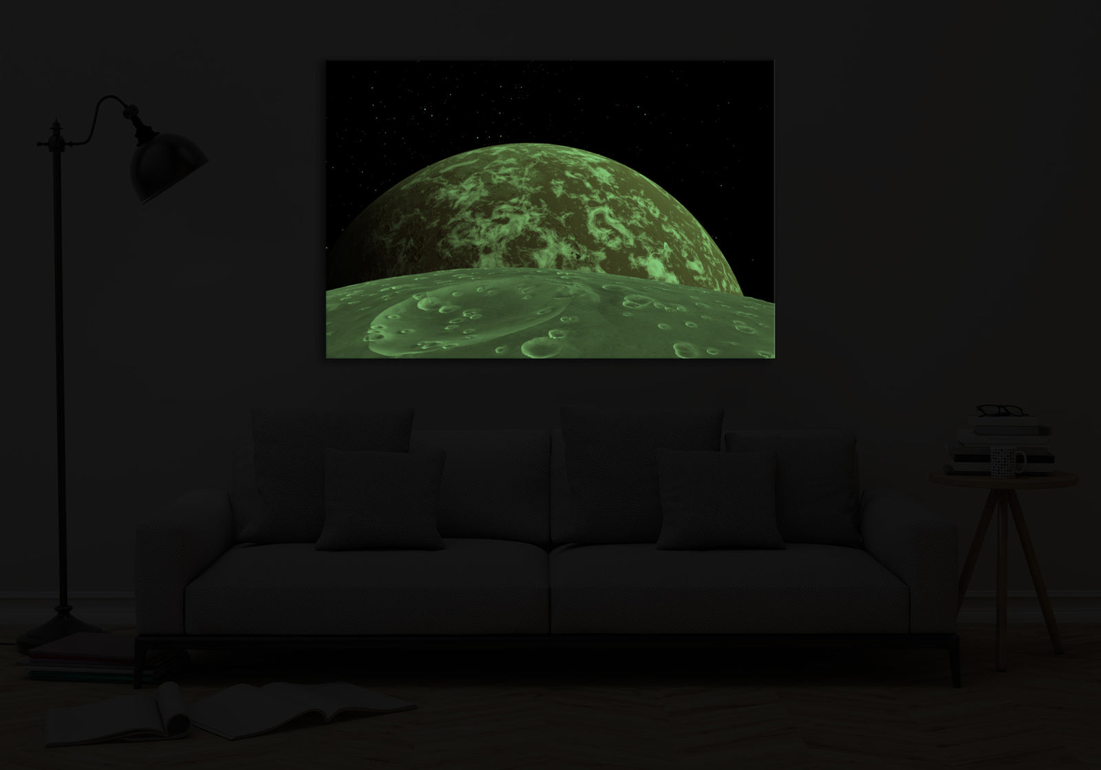 Cosmos No. 078, glowing in a room at night
