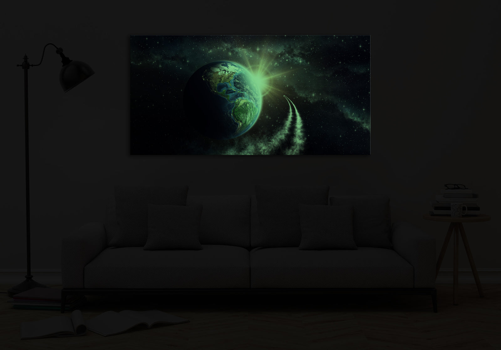 Cosmos No. 079, glowing in a room at night