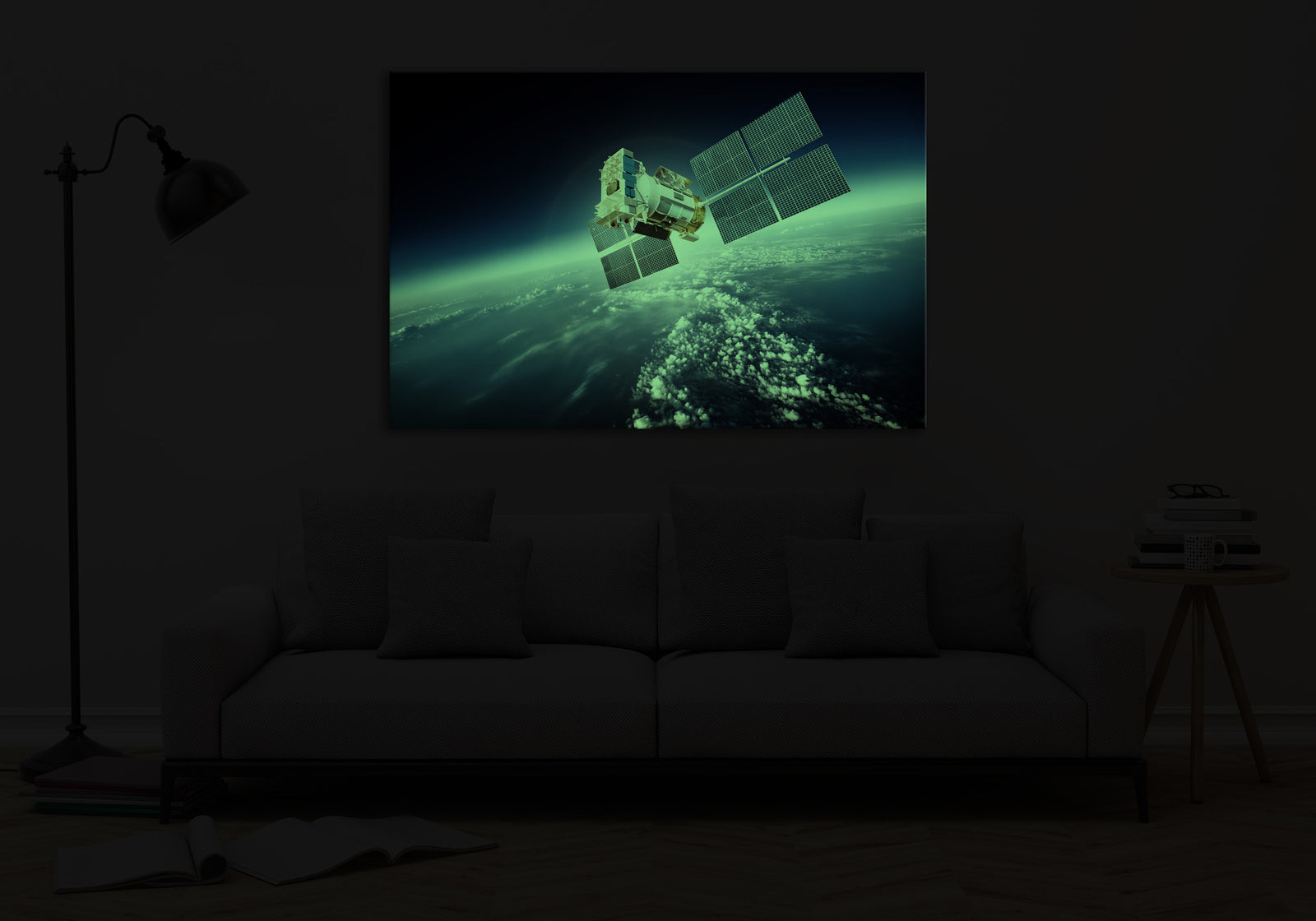 Cosmos No. 080, glowing in a room at night