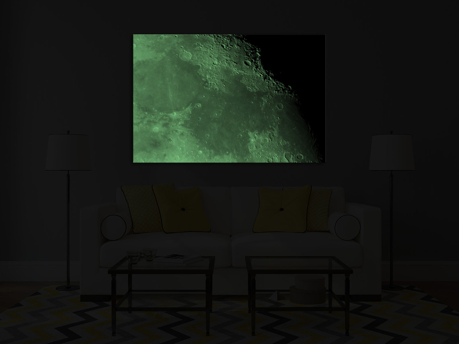 Cosmos No. 082, glowing in a room at night