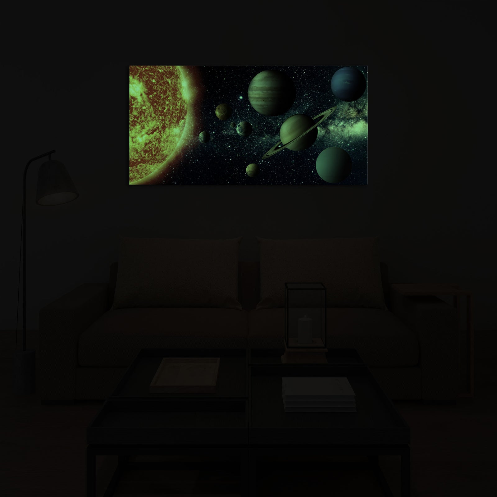 Cosmos No. 083, glowing in a room at night