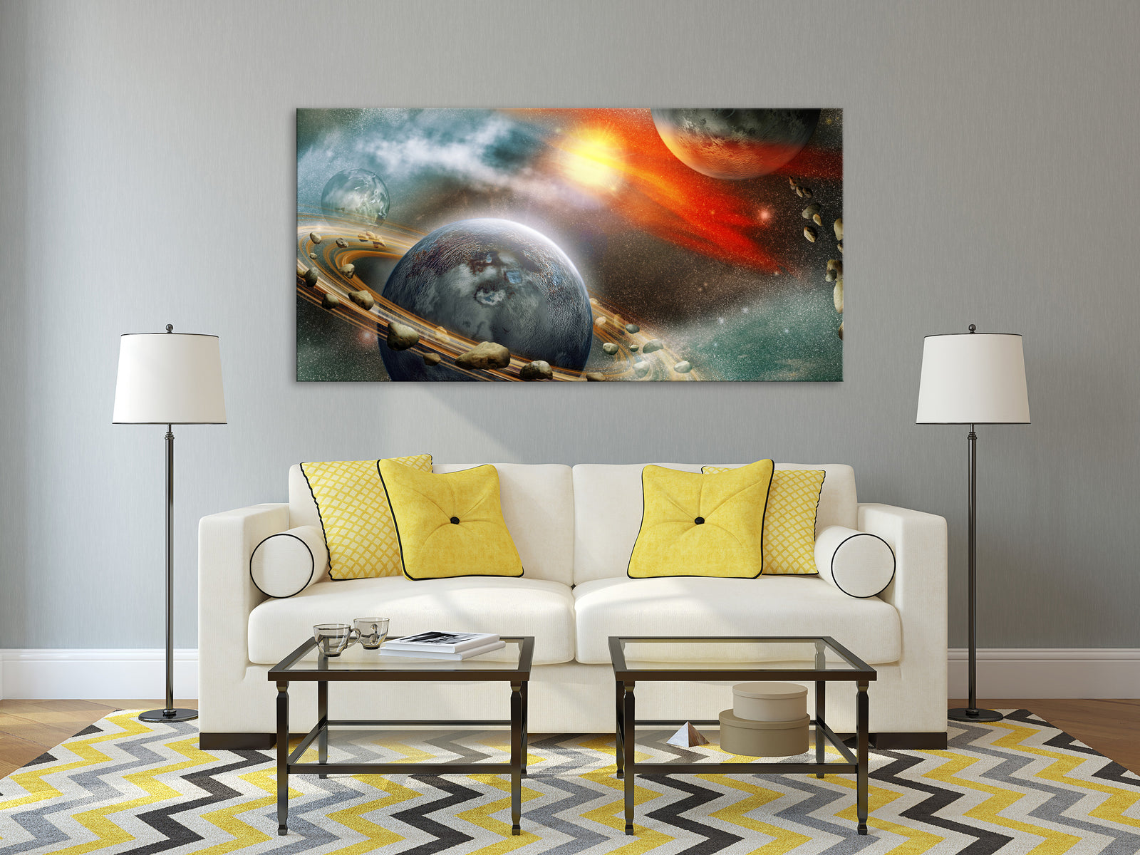 Cosmos No. 084, shown framed in a room by day