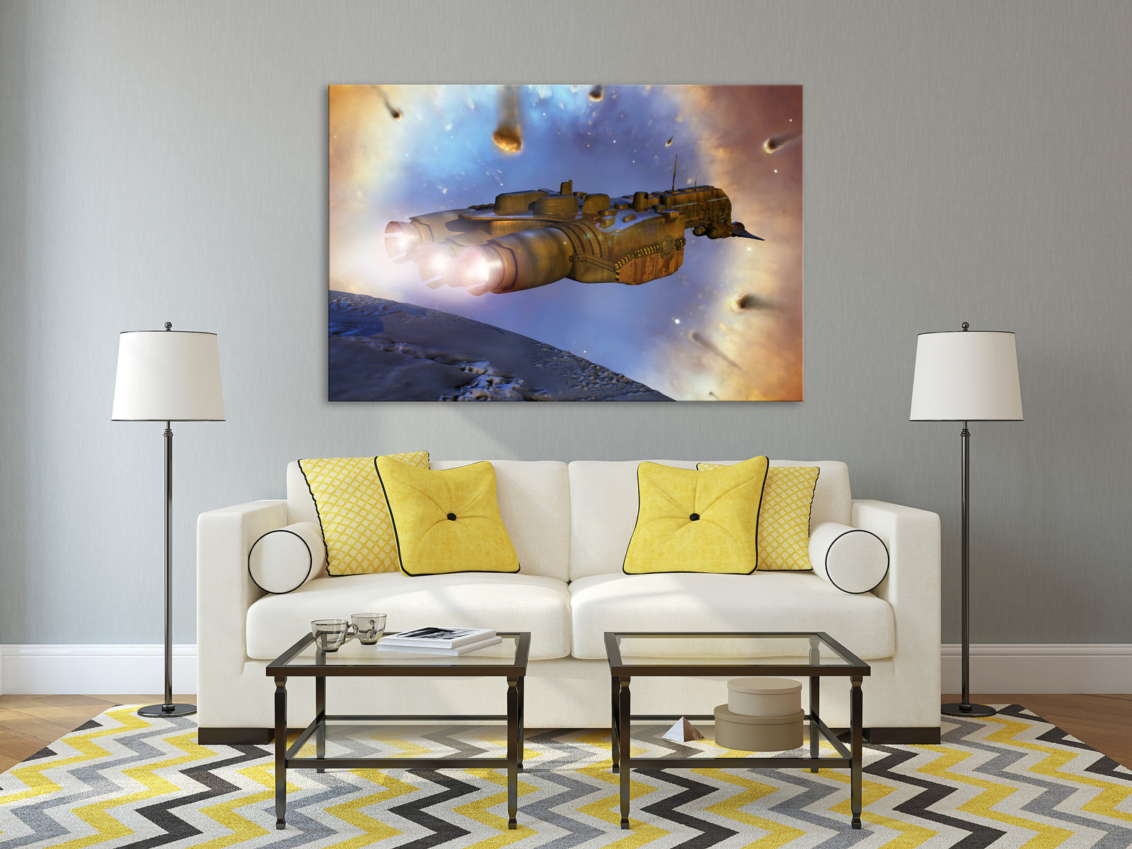 Cosmos No. 086, shown framed in a room by day