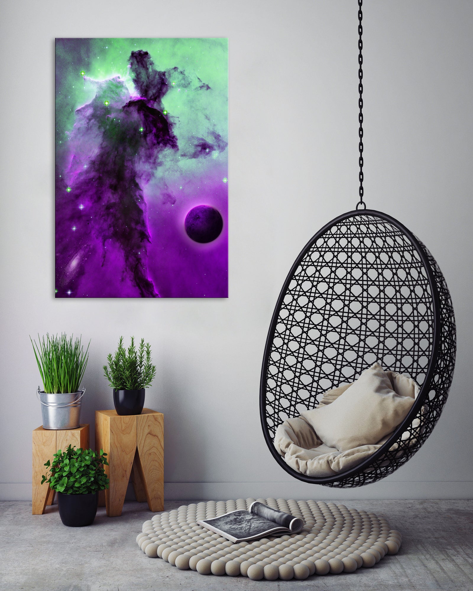 Cosmos No. 087, shown framed in a room by day