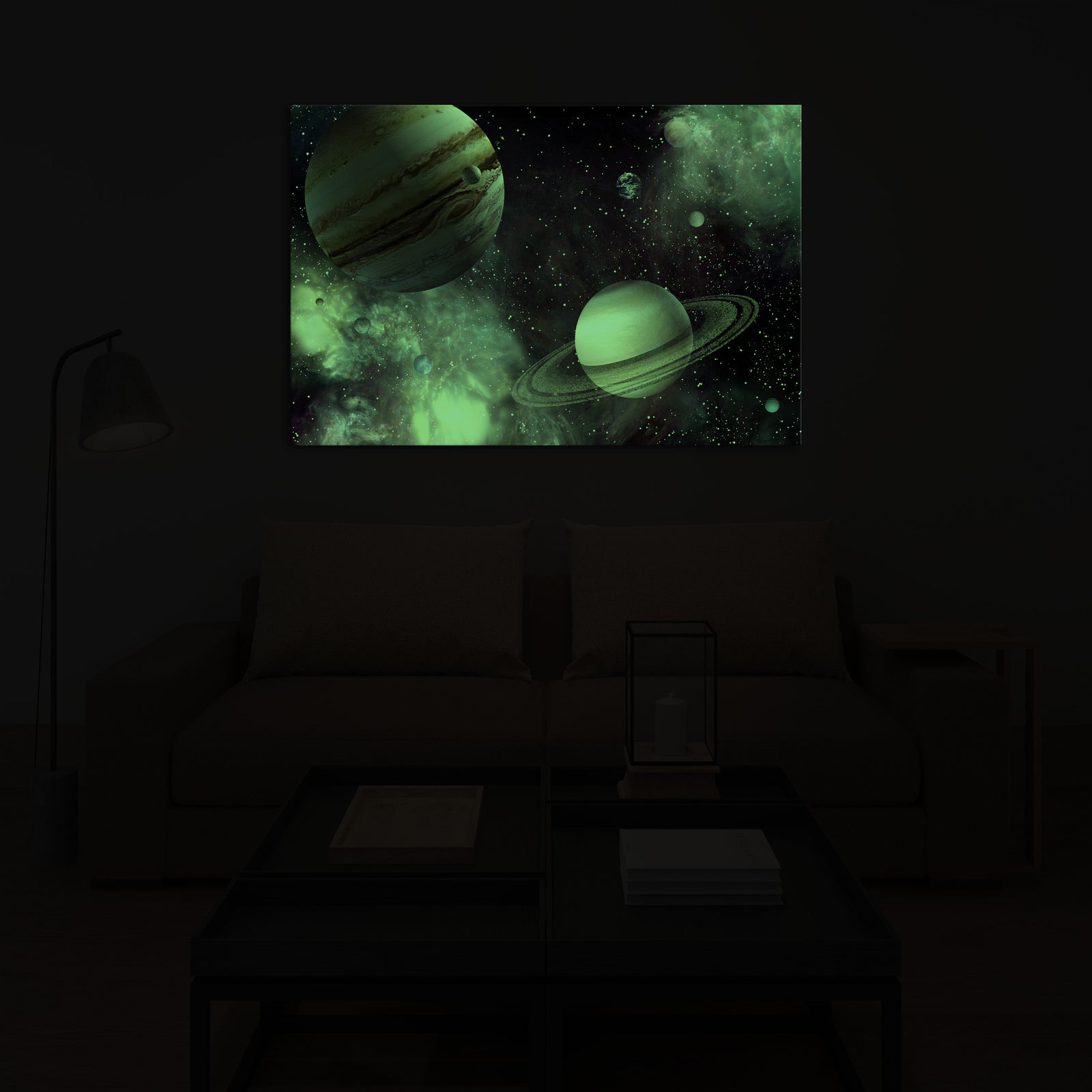 Cosmos No. 088, glowing in a room at night