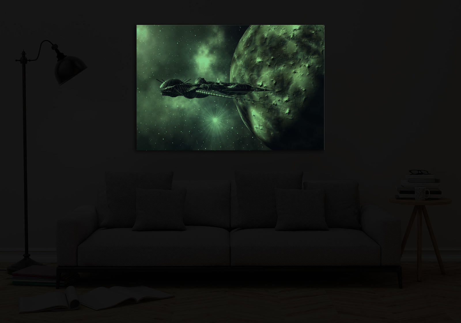 Cosmos No. 091, glowing in a room at night