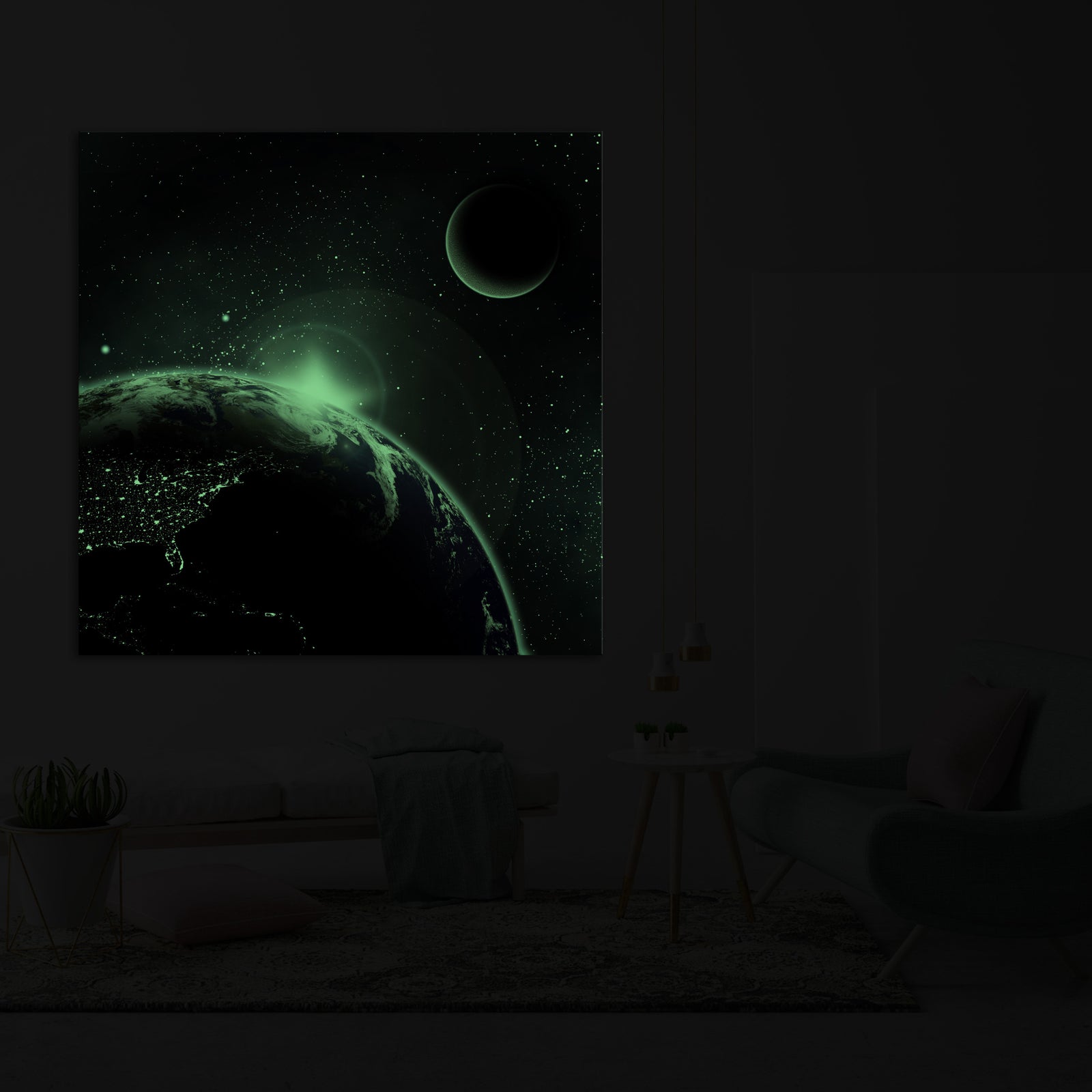 Cosmos No. 097, glowing in a room at night