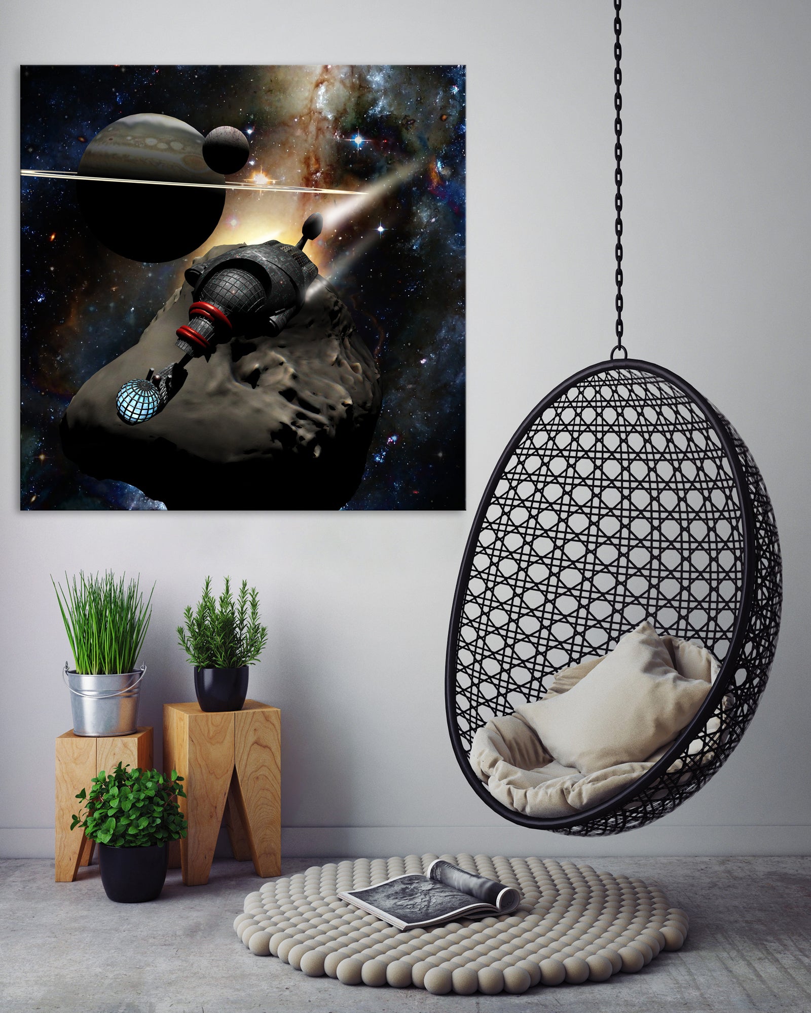 Cosmos No. 098, shown framed in a room by day