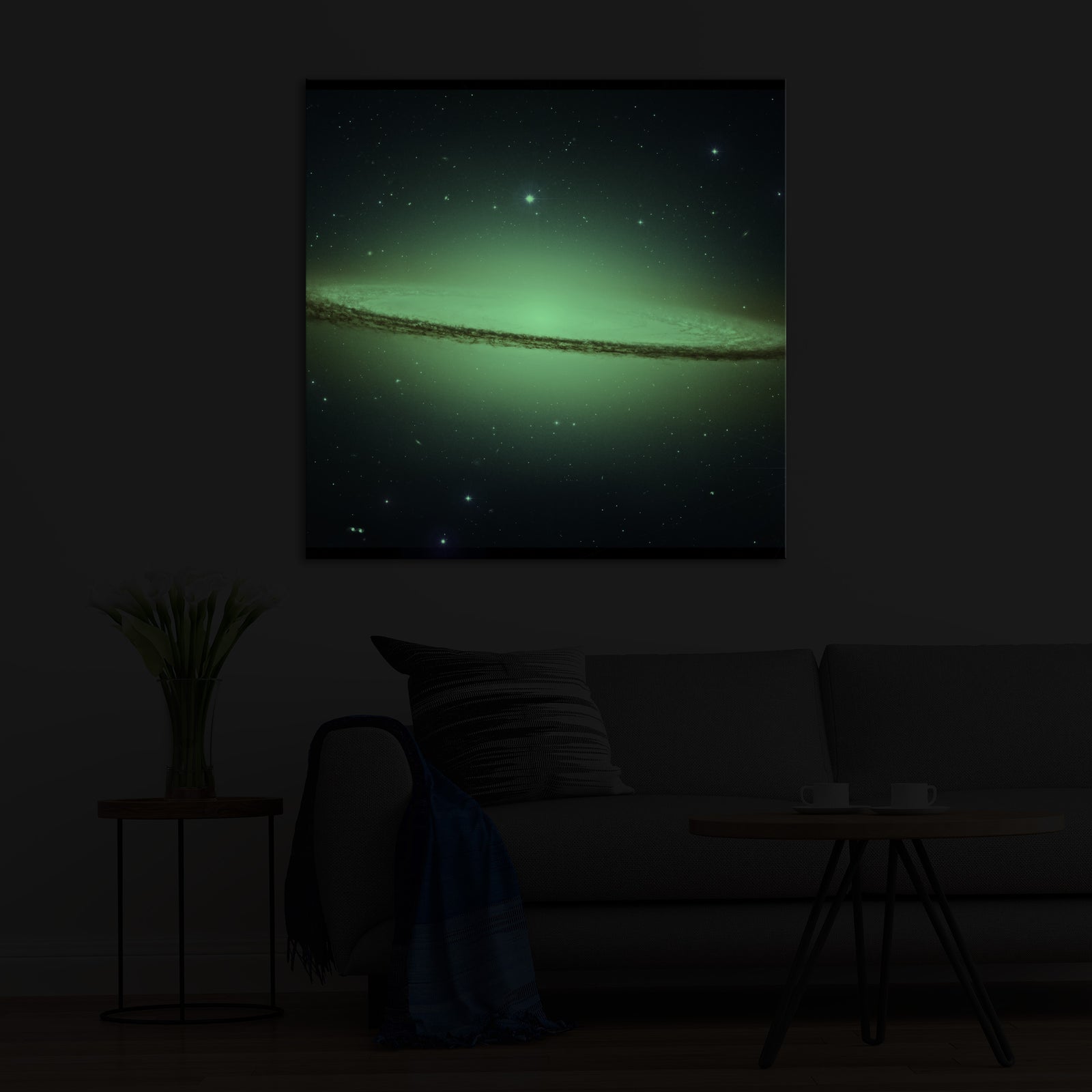 Cosmos No. 099, glowing in a room at night