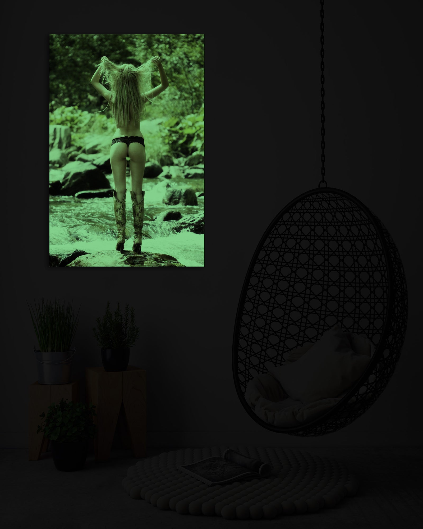 People No. 003, glowing in a room at night