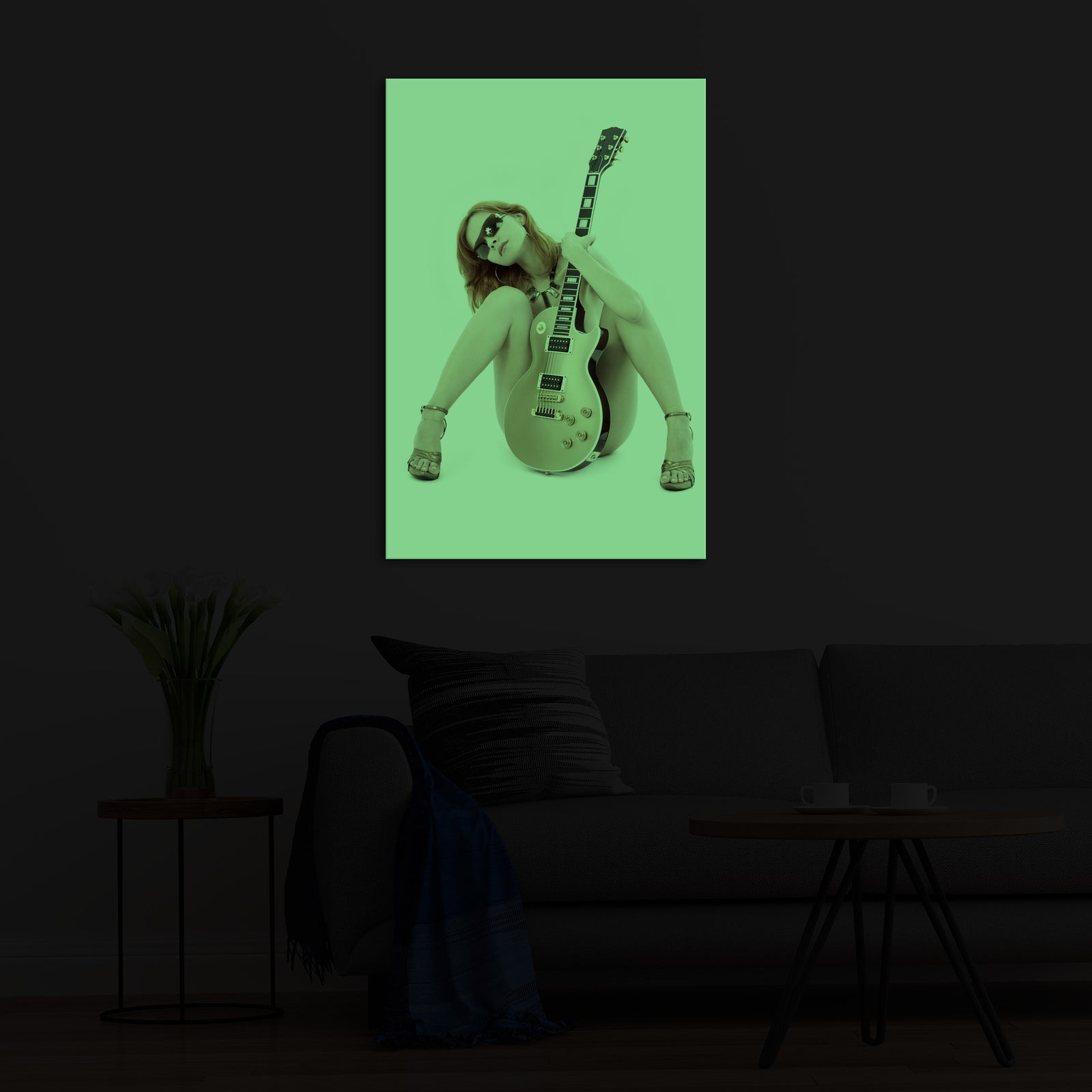 People No. 004, glowing in a room at night