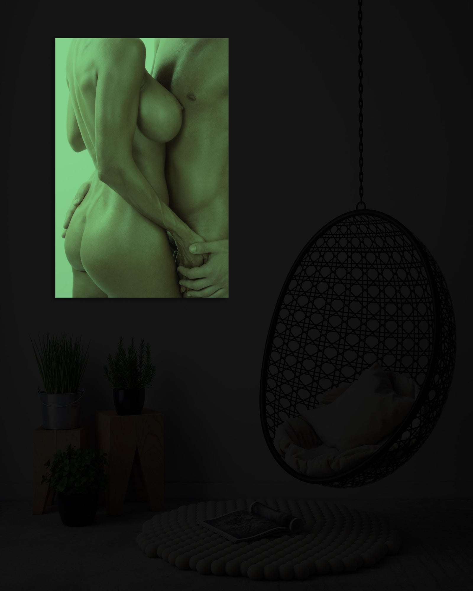 People No. 007, glowing in a room at night