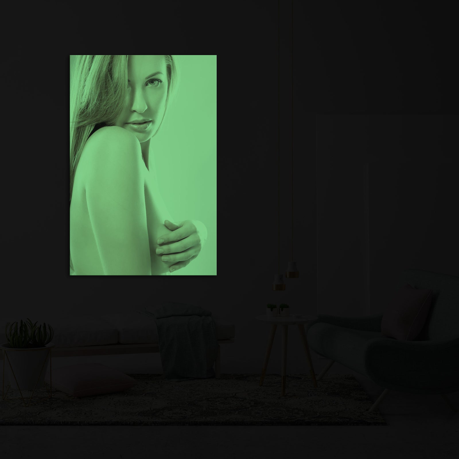 People No. 008, glowing in a room at night