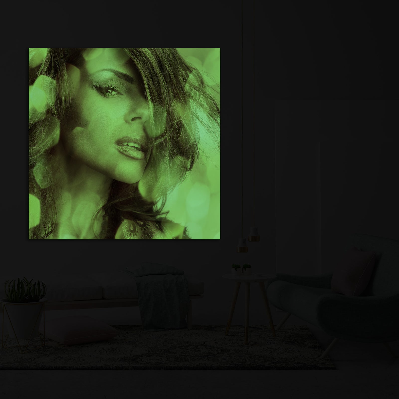 People No. 010, glowing in a room at night