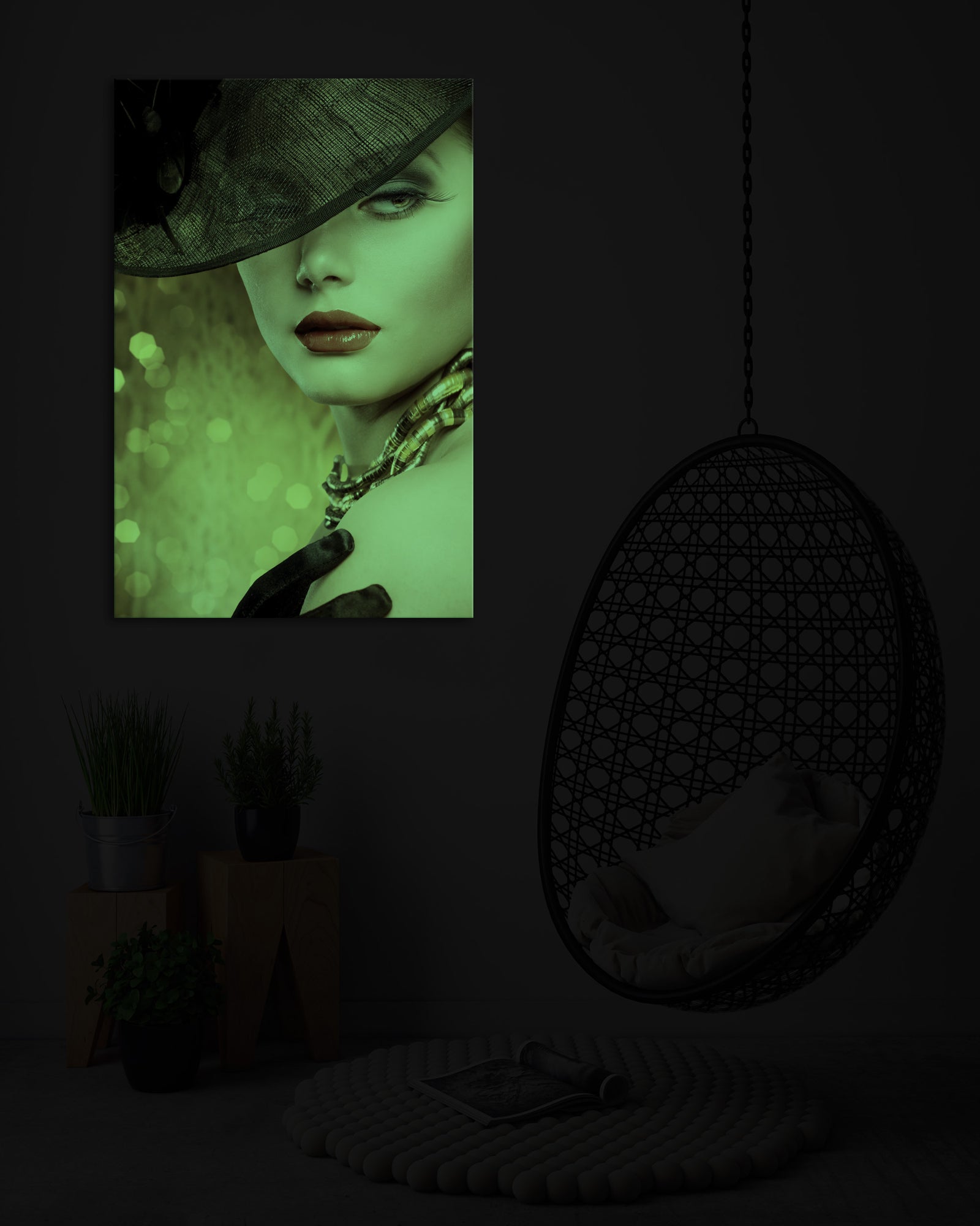 People No. 014, glowing in a room at night