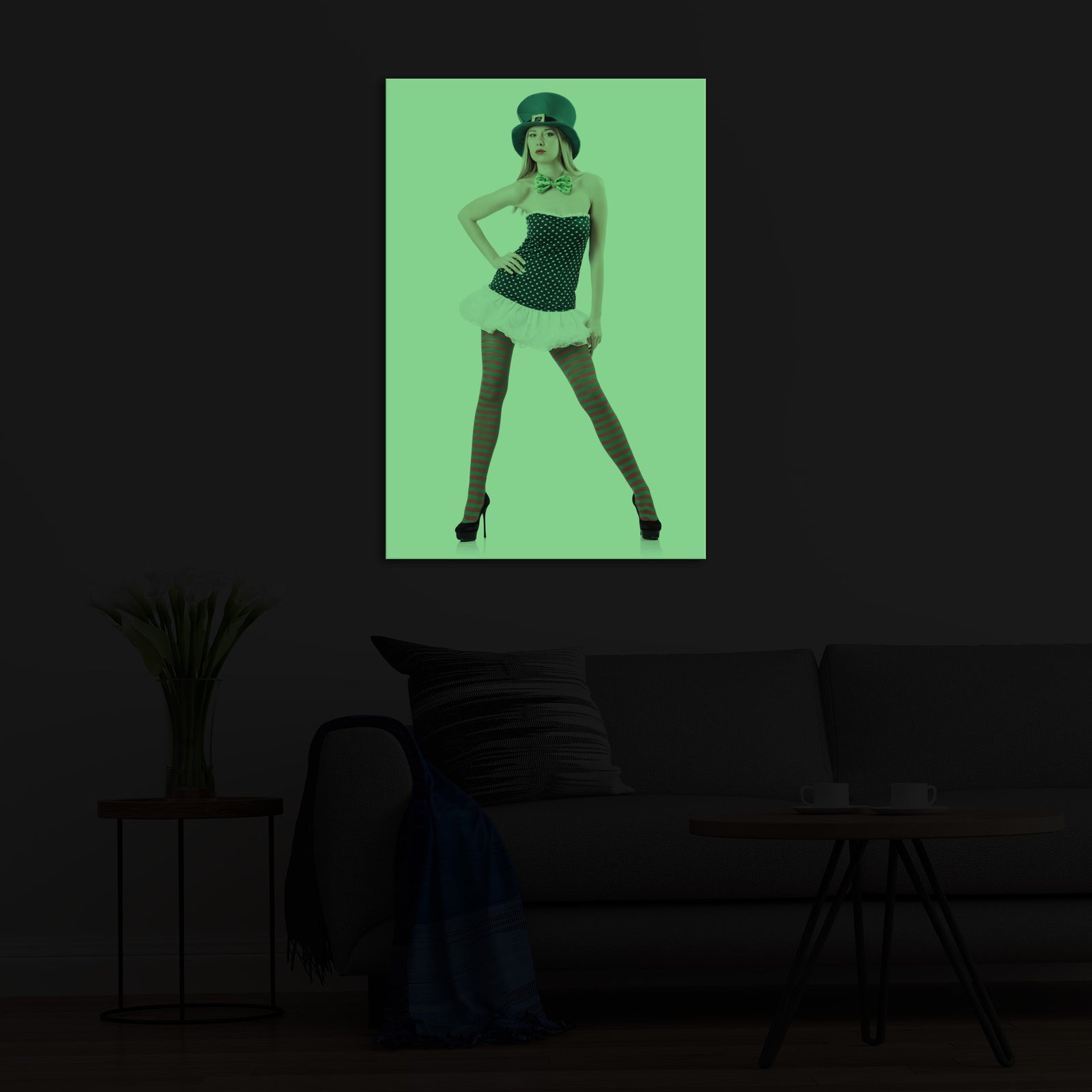 People No. 015, glowing in a room at night