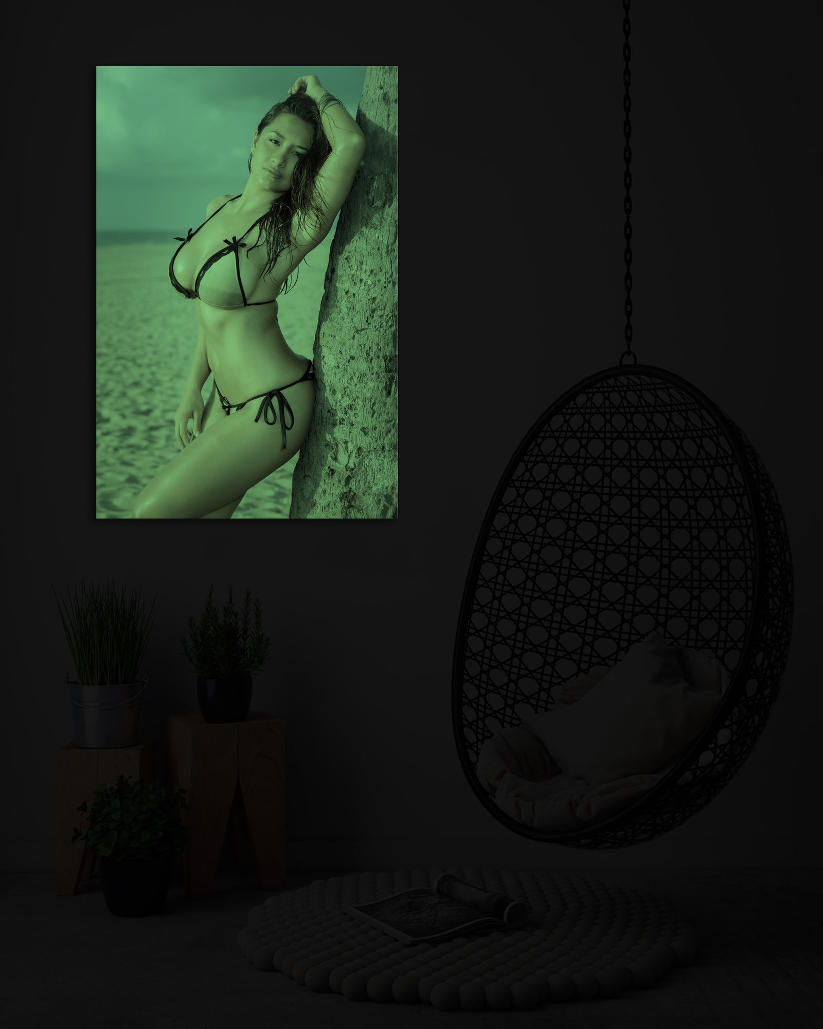 People No. 017, glowing in a room at night