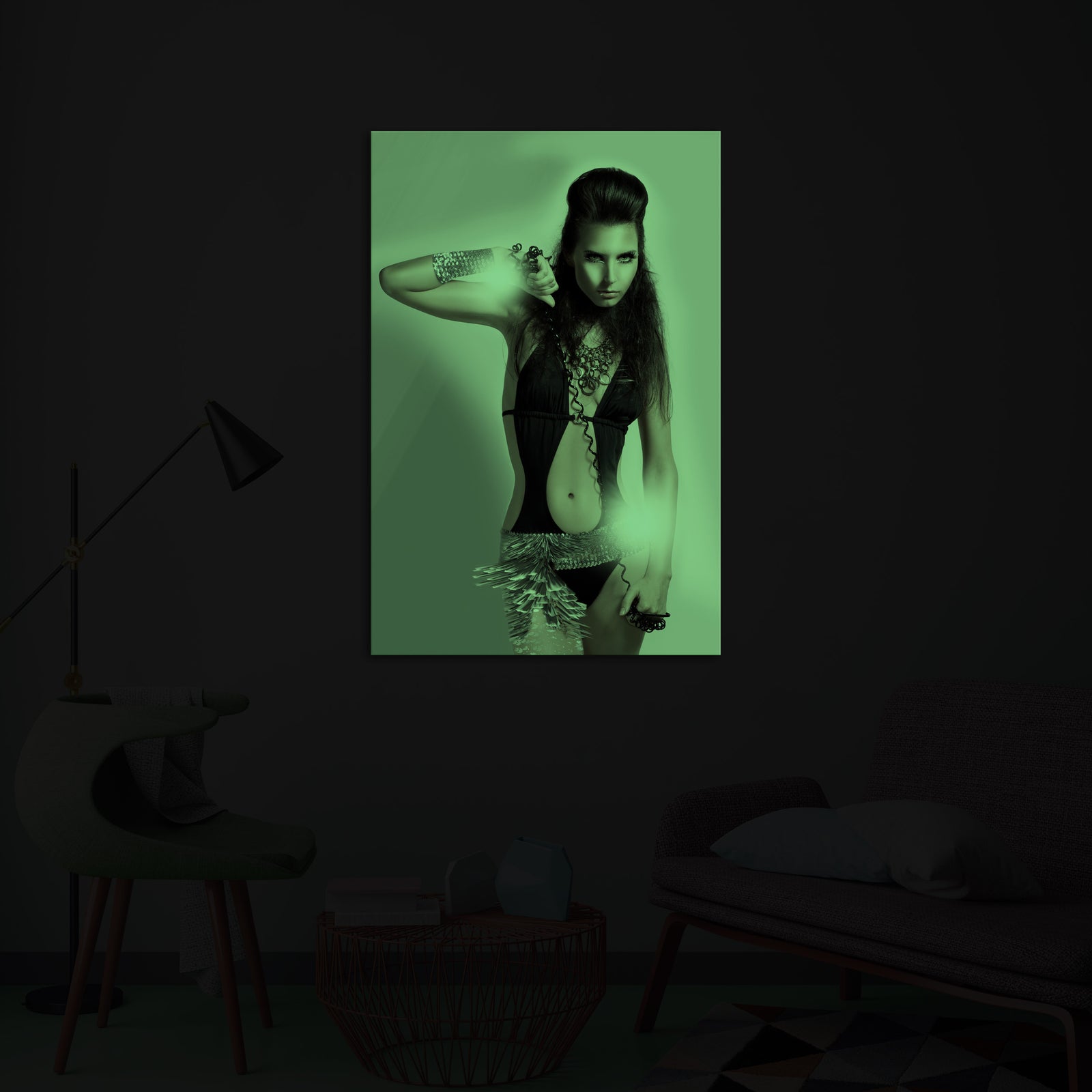 People No. 020, glowing in a room at night