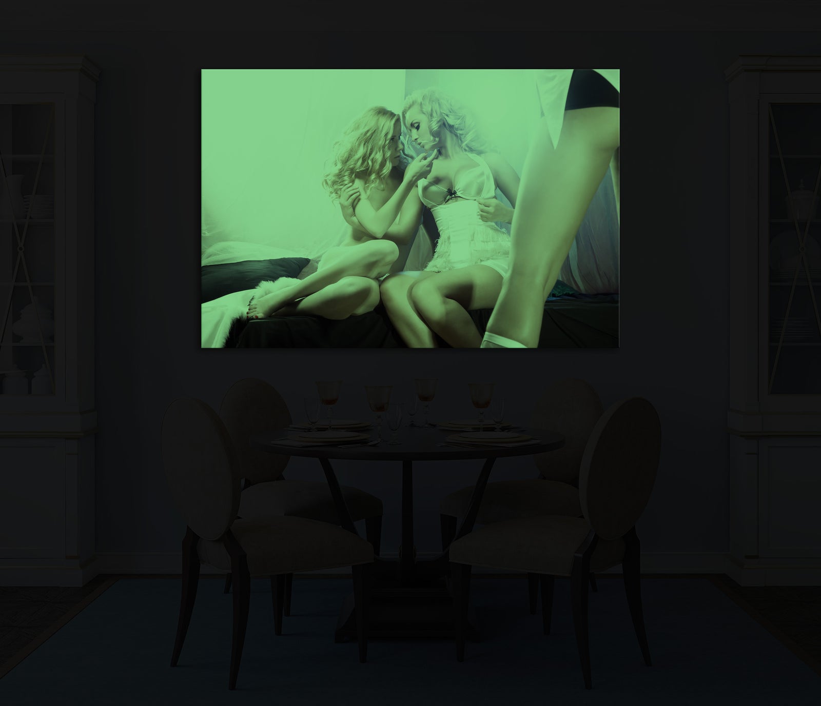 People No. 022, glowing in a room at night