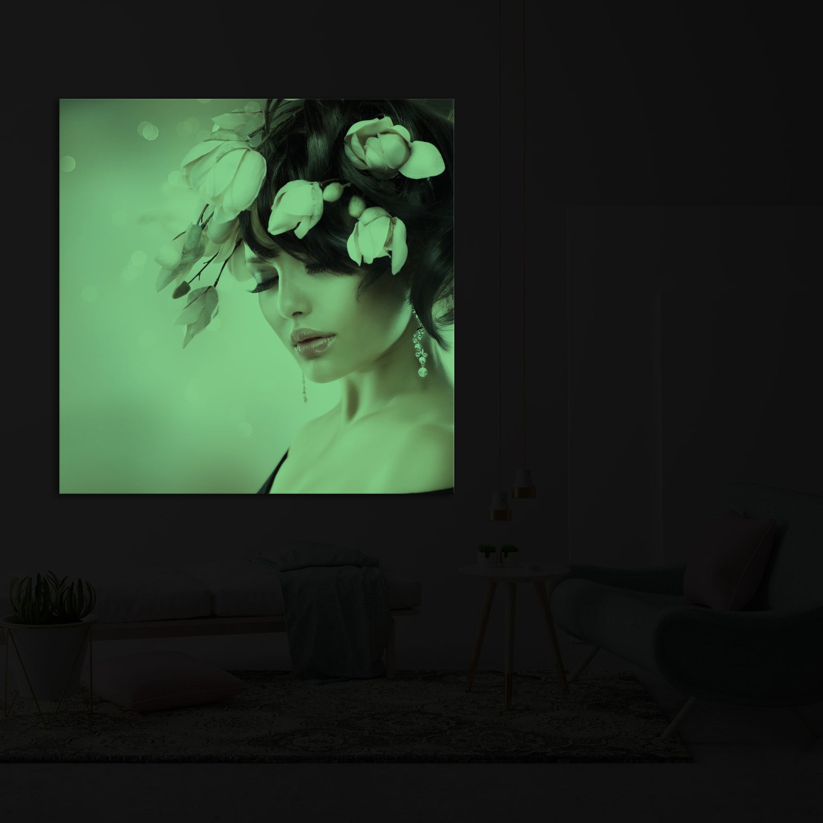 People No. 023, glowing in a room at night