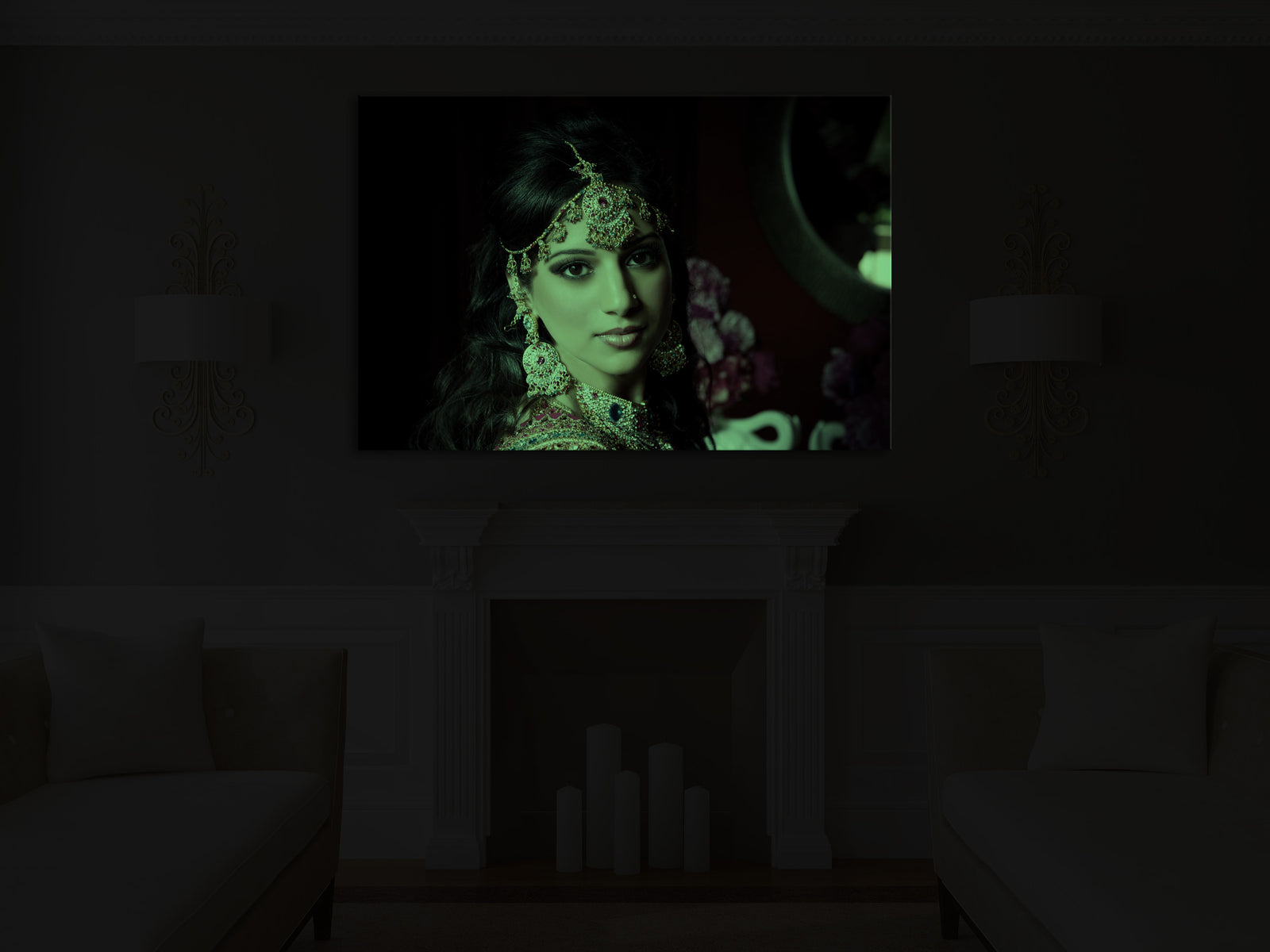 People No. 025, glowing in a room at night