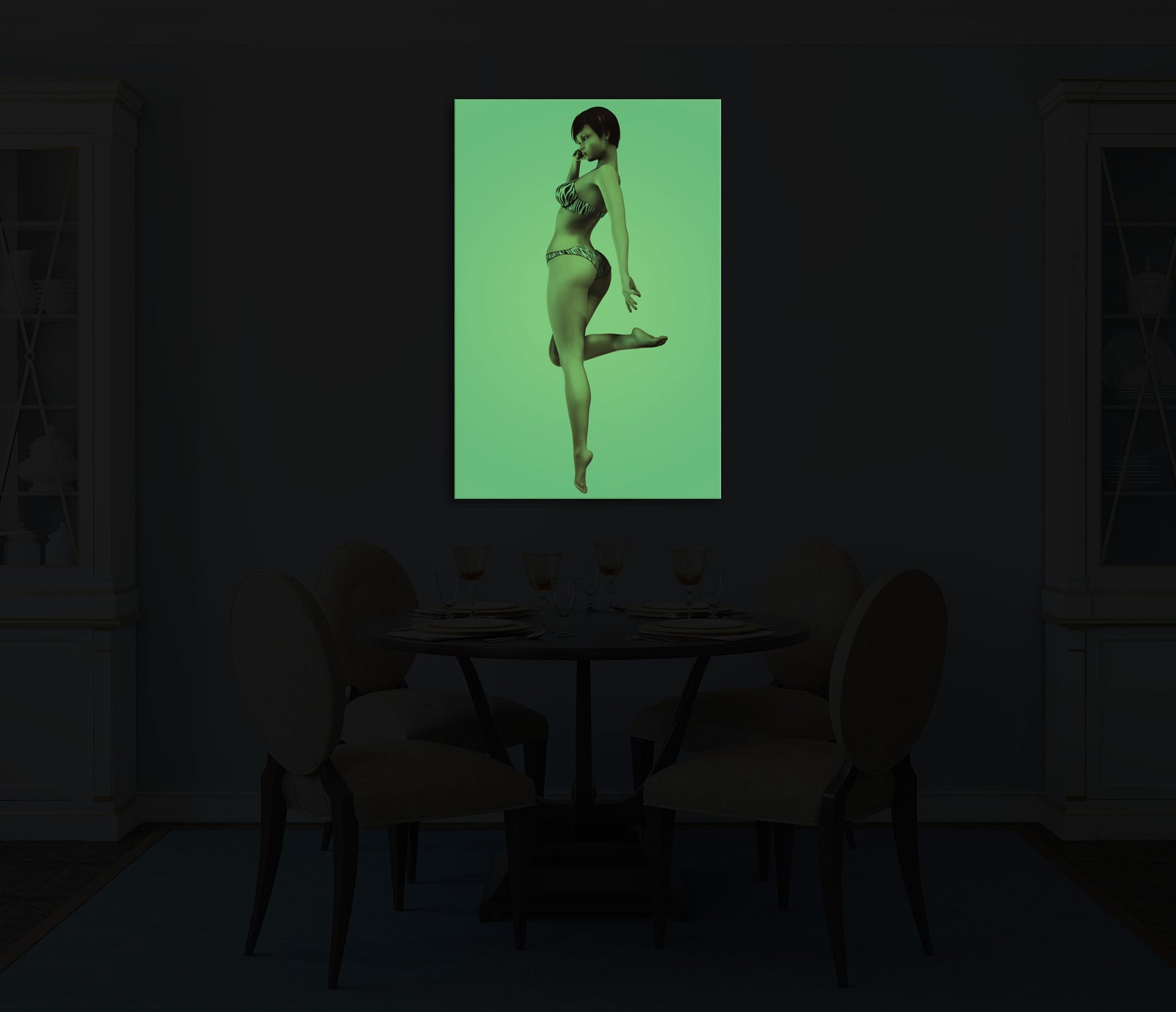 People No. 026, glowing in a room at night