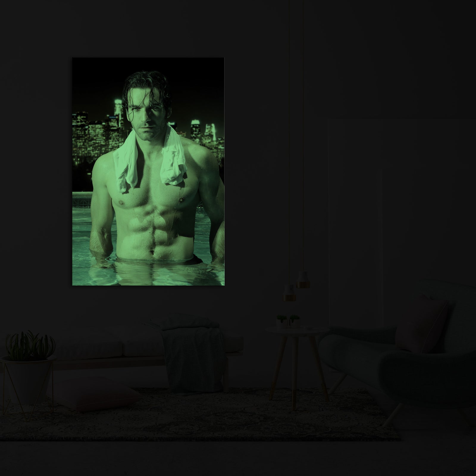 People No. 029, glowing in a room at night