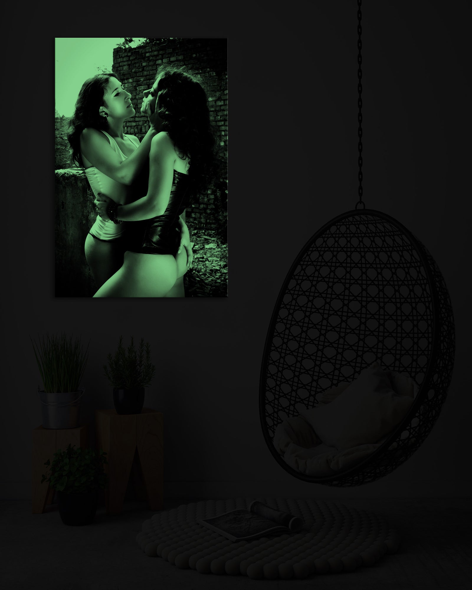 People No. 030, glowing in a room at night