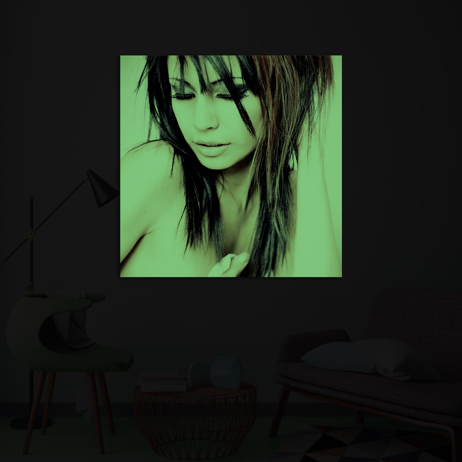 People No. 031, glowing in a room at night