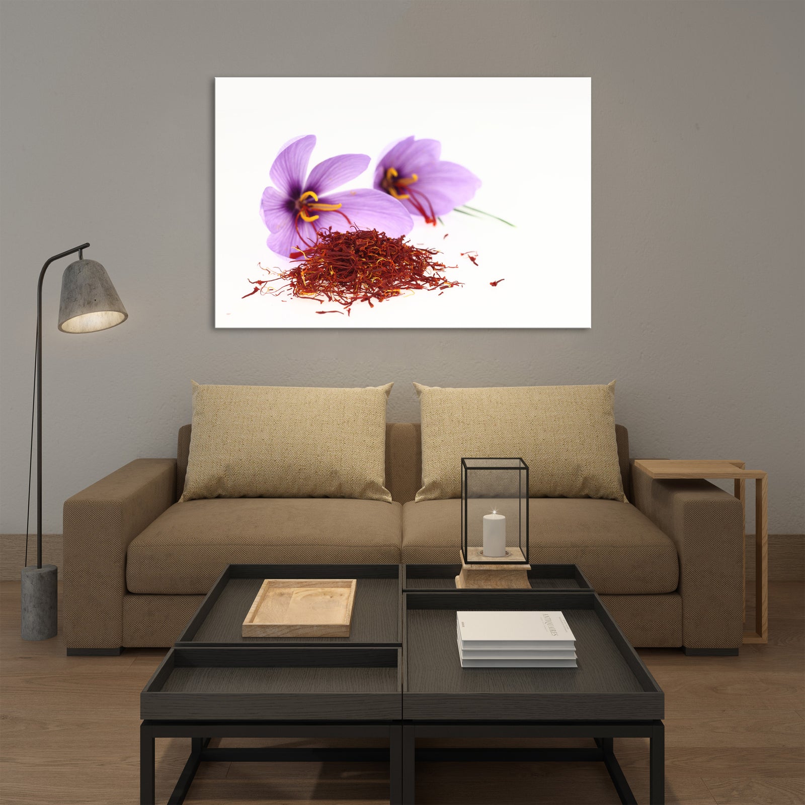 Flowers No. 001, shown framed in a room by day